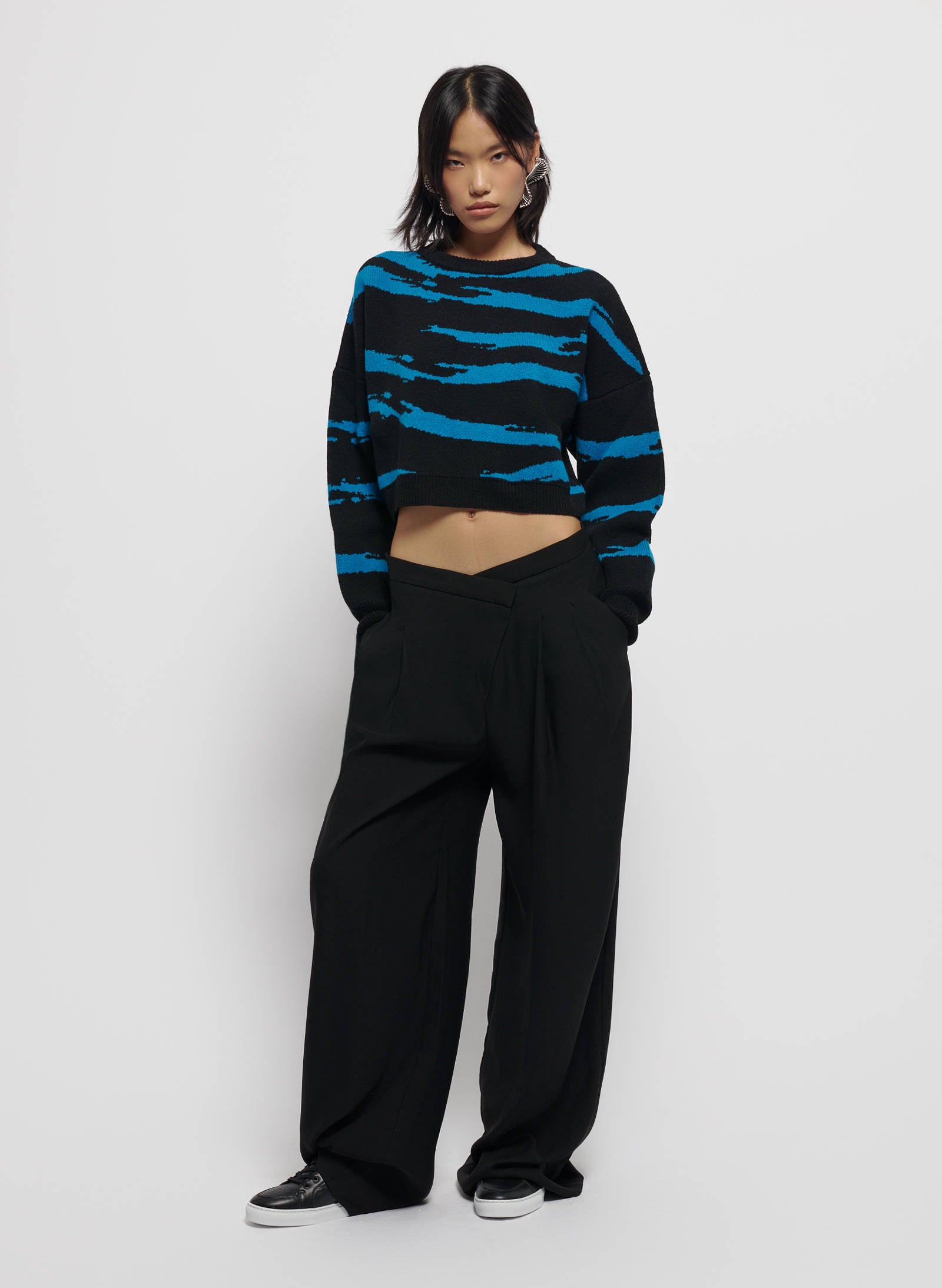 Maxi Crop Knitted Jumper Blue Waves