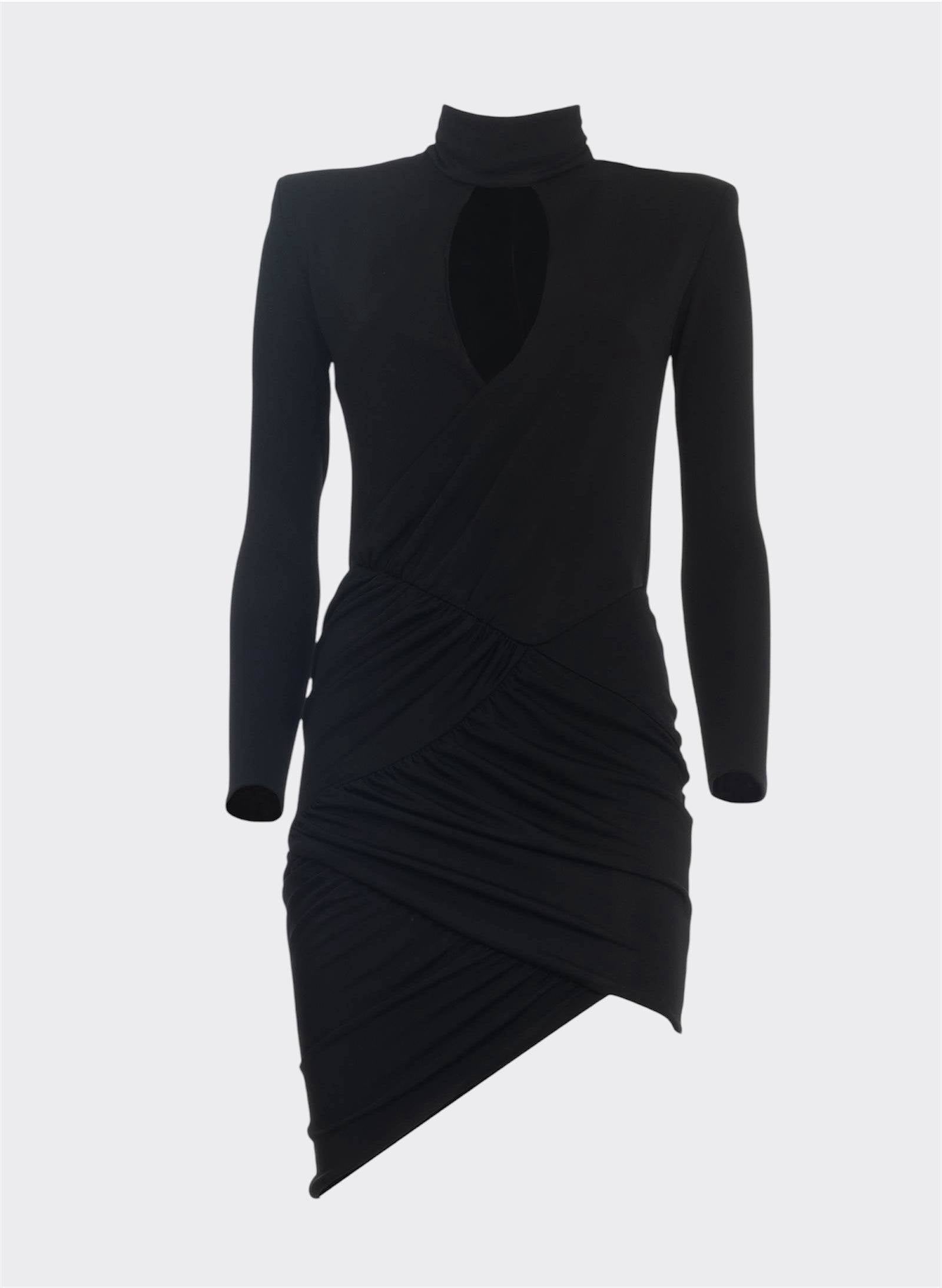 black jersey dress mini TALLI ASYMMETRICAL NECK JERSEY MINI DRESS - BLACK