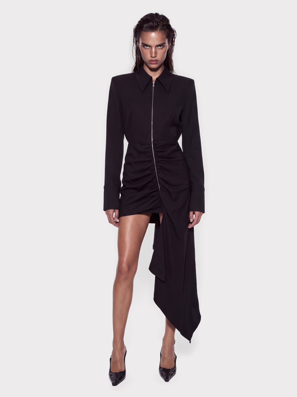 Zip Front Draped Shirt Dress