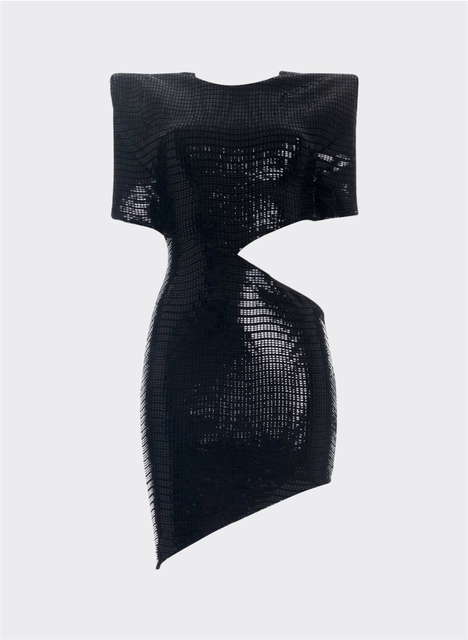 Black Techno Paillettes Mini Dress