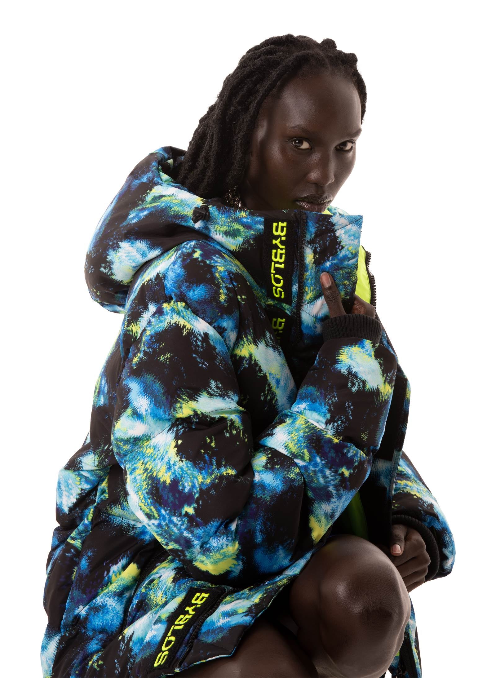 Galaxy Printed Blu/Lime Puffer Jacket