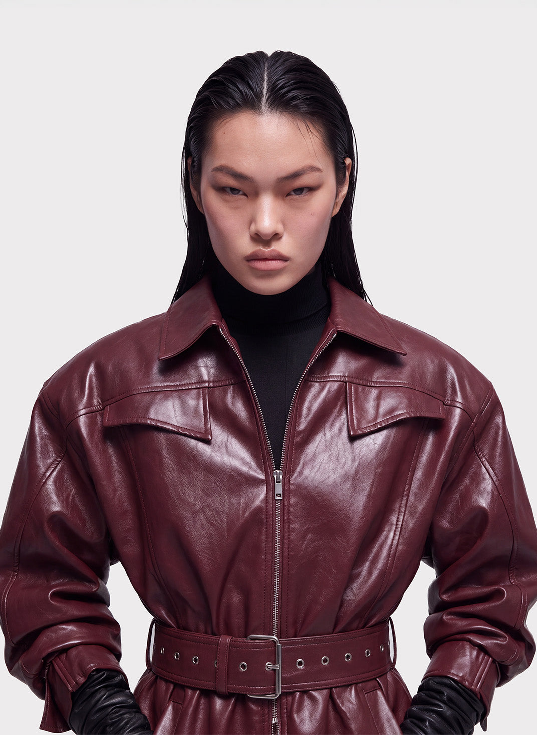Belted Eco-Leather Jacket