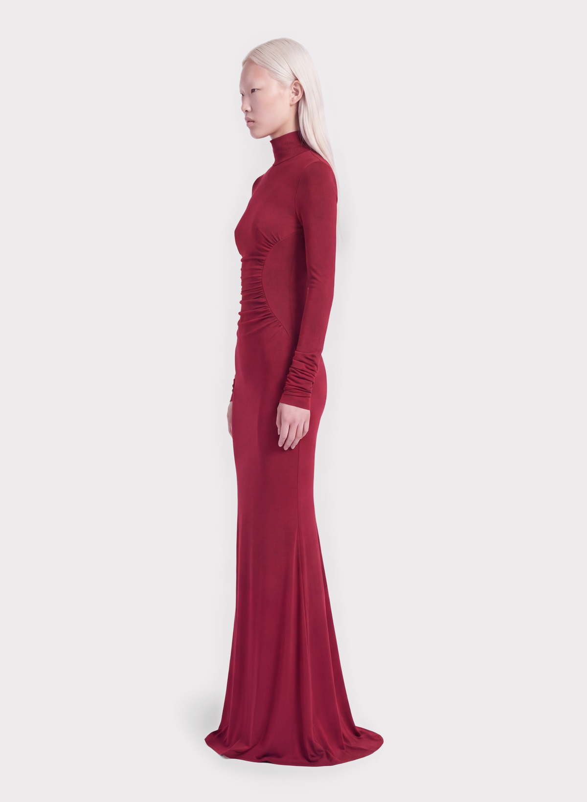 Ruched Turtleneck Maxi Dress