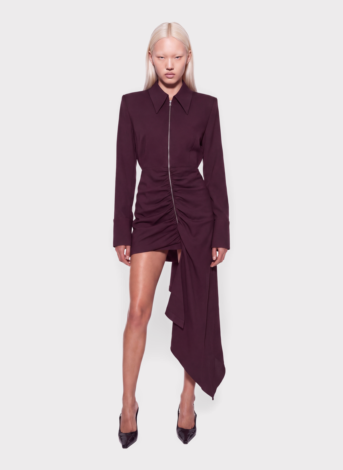 Zip Front Draped Shirt Dress