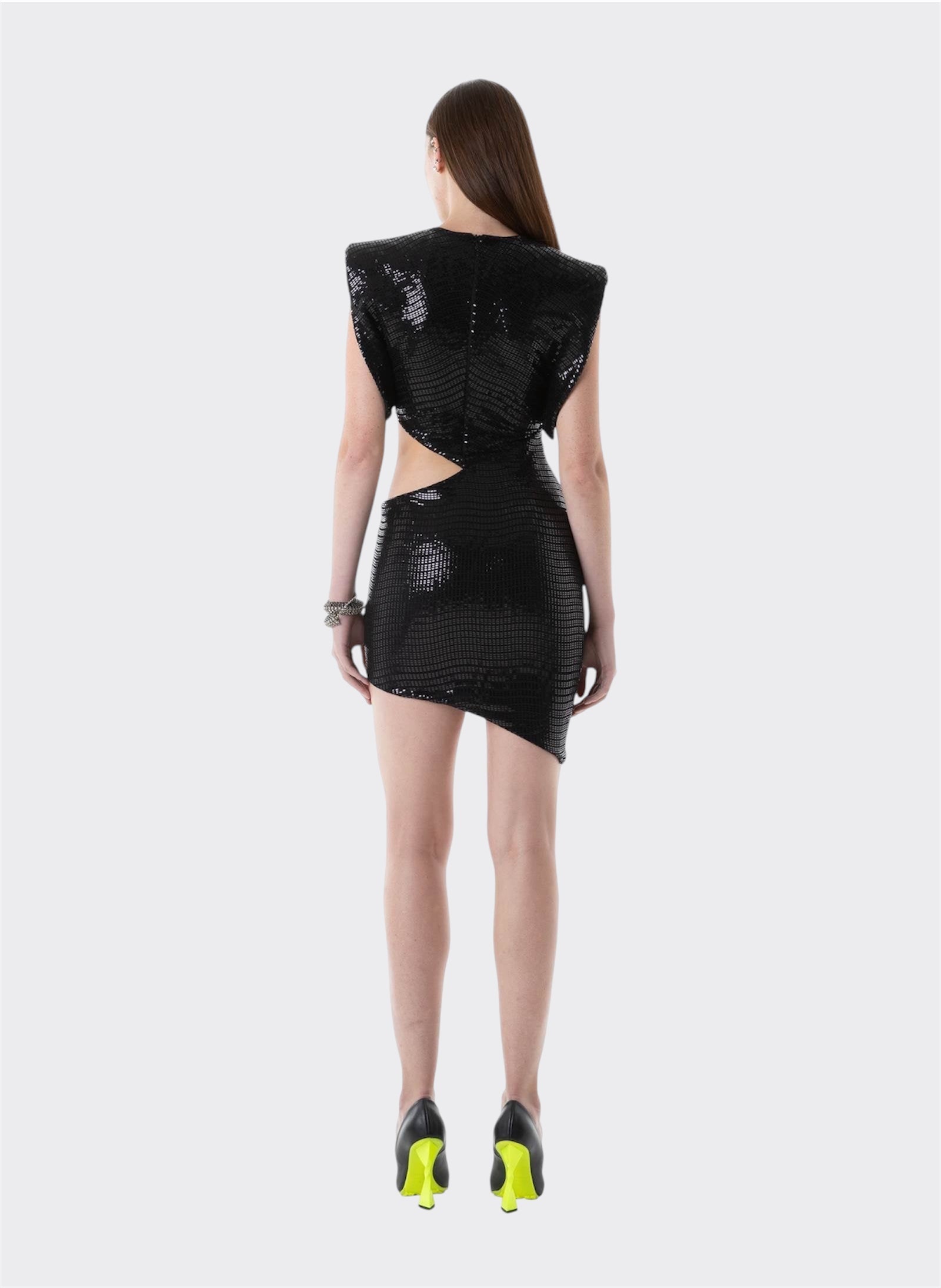 Black Techno Paillettes Mini Dress