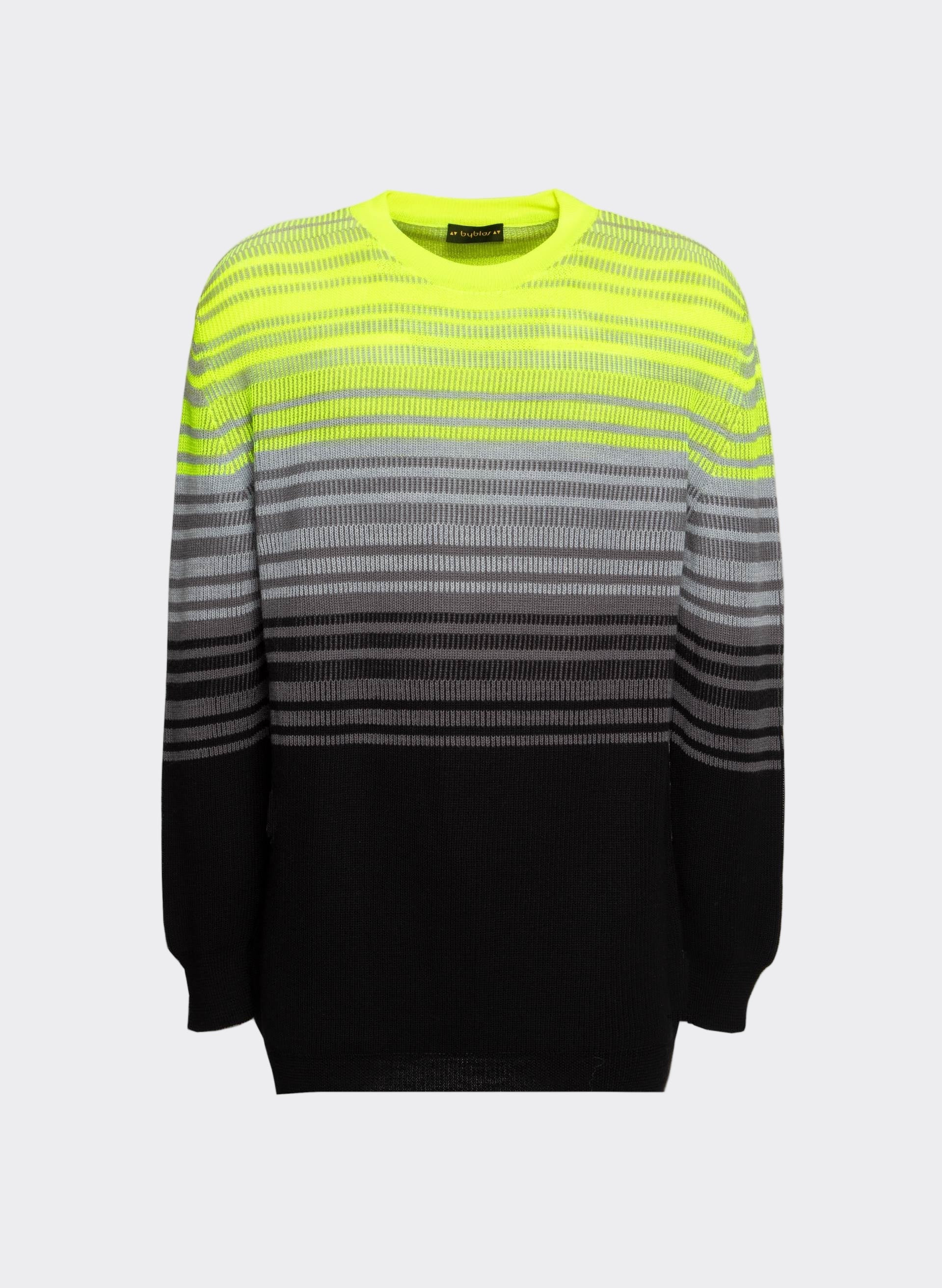 Knit Fluo Crewneck in vibrant yellow, gray, and black, featuring a relaxed fit and crew neckline - Byblos contemporary style