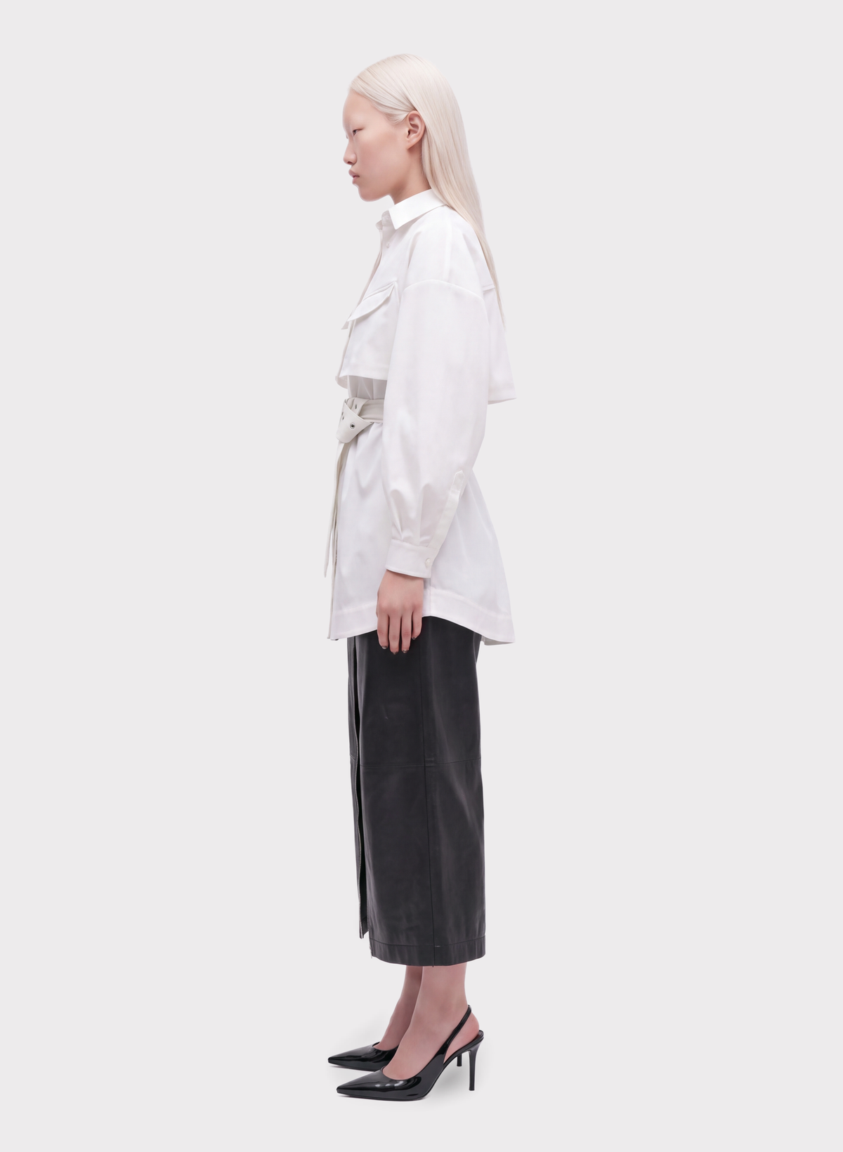 Zip Front Leather-Effect Skirt-Trouser