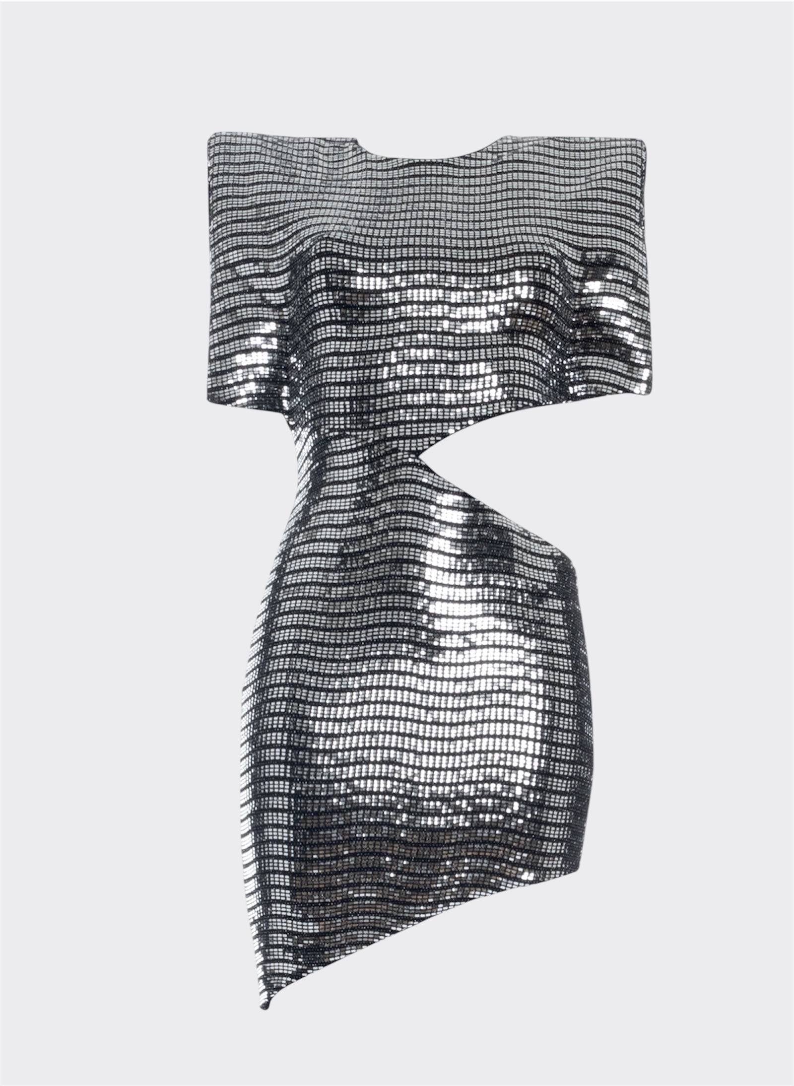 Silver Techno Paillettes Mini Dress