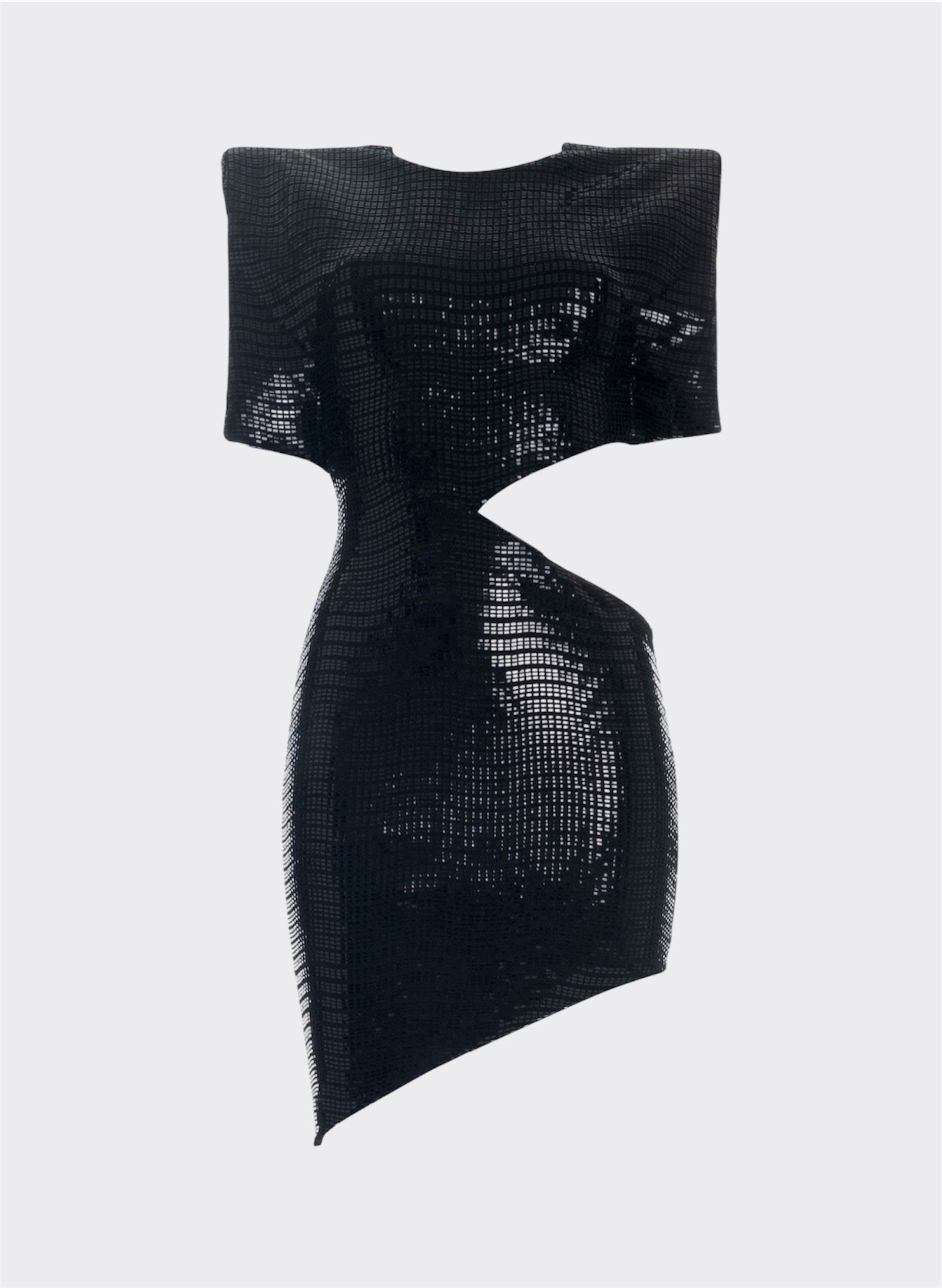 Black Techno Paillettes Mini Dress