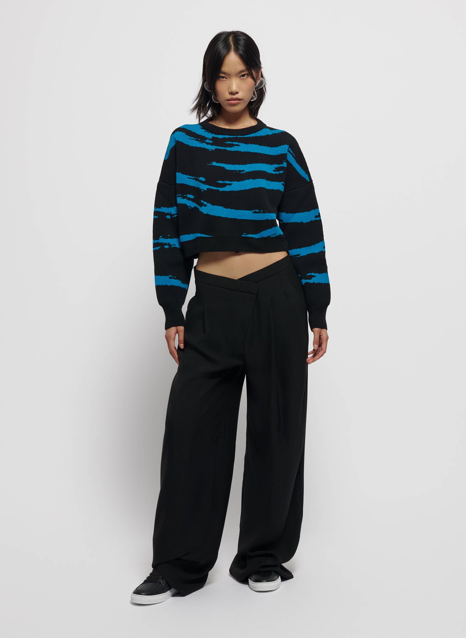 Maxi Crop Knitted Jumper Blue Waves