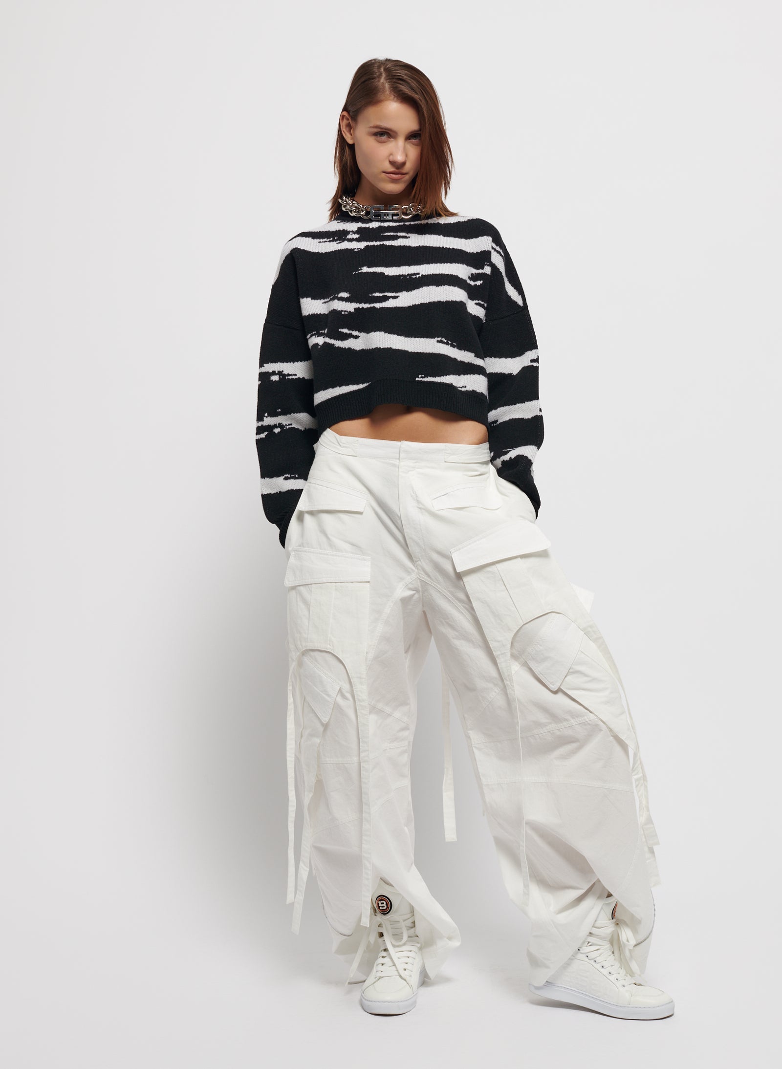 Maxi Knitted Jumper White Waves