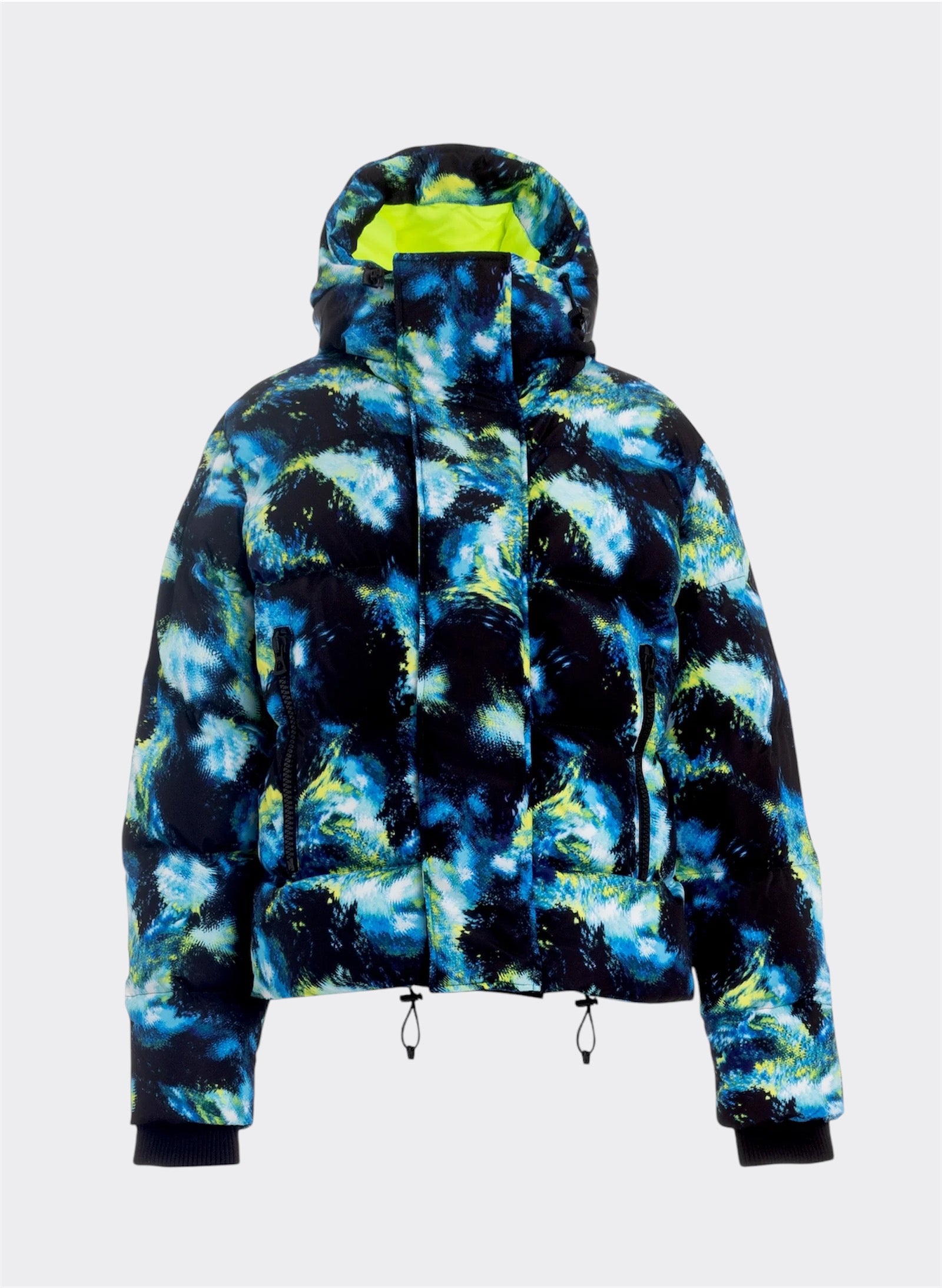Galaxy Printed Short Blu/Lime Puffer Jacket