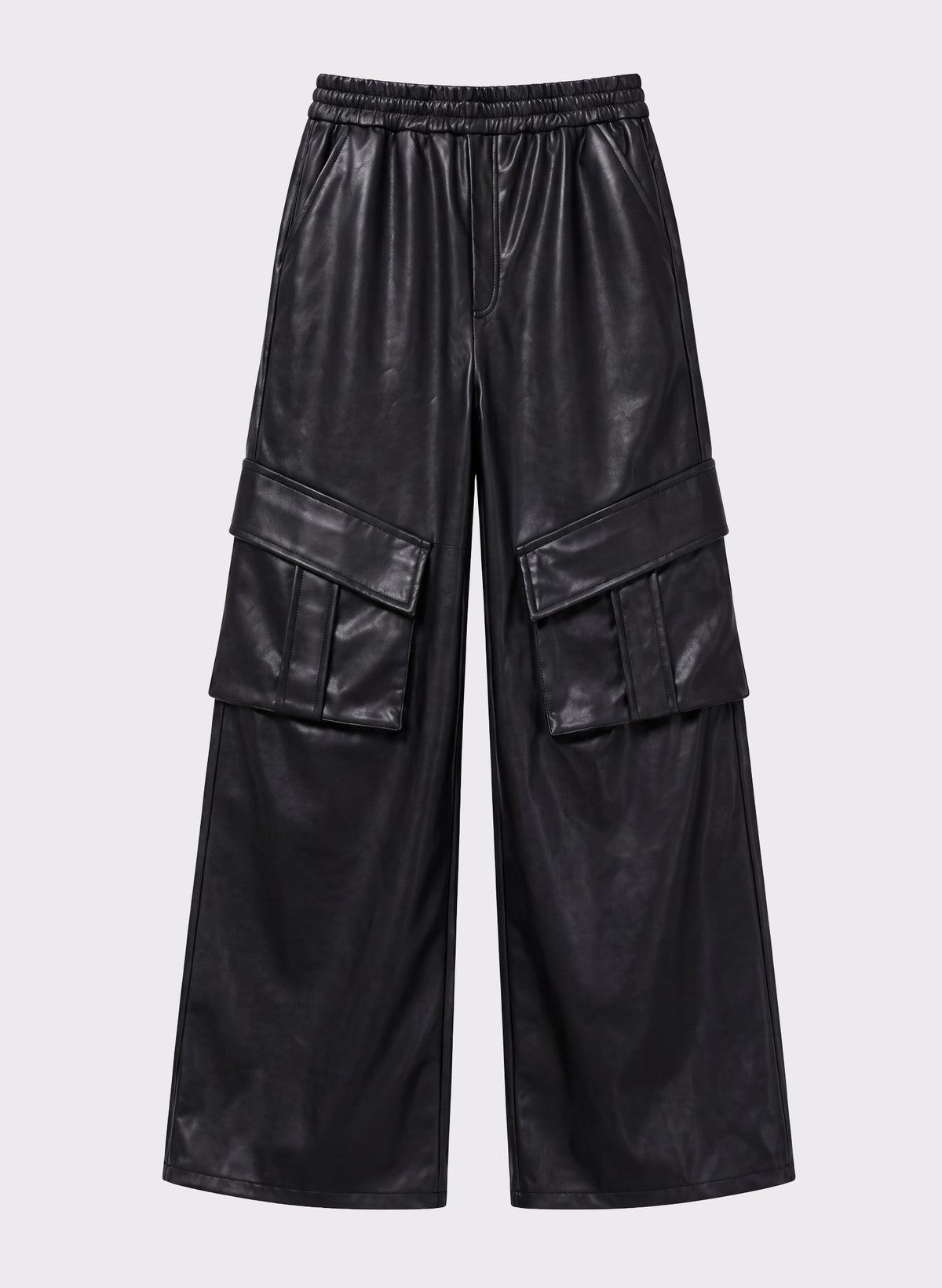 Wide-Leg Eco-Leather Cargo Trousers