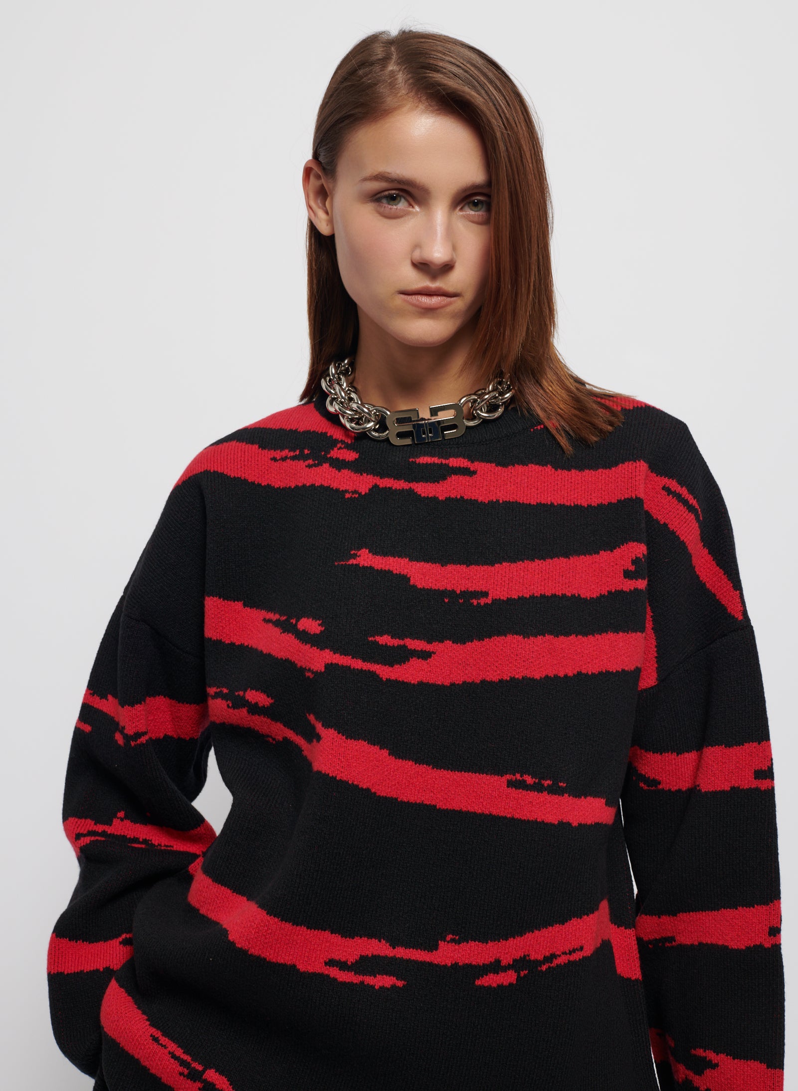 Maxi Knitted Jumper Red Waves