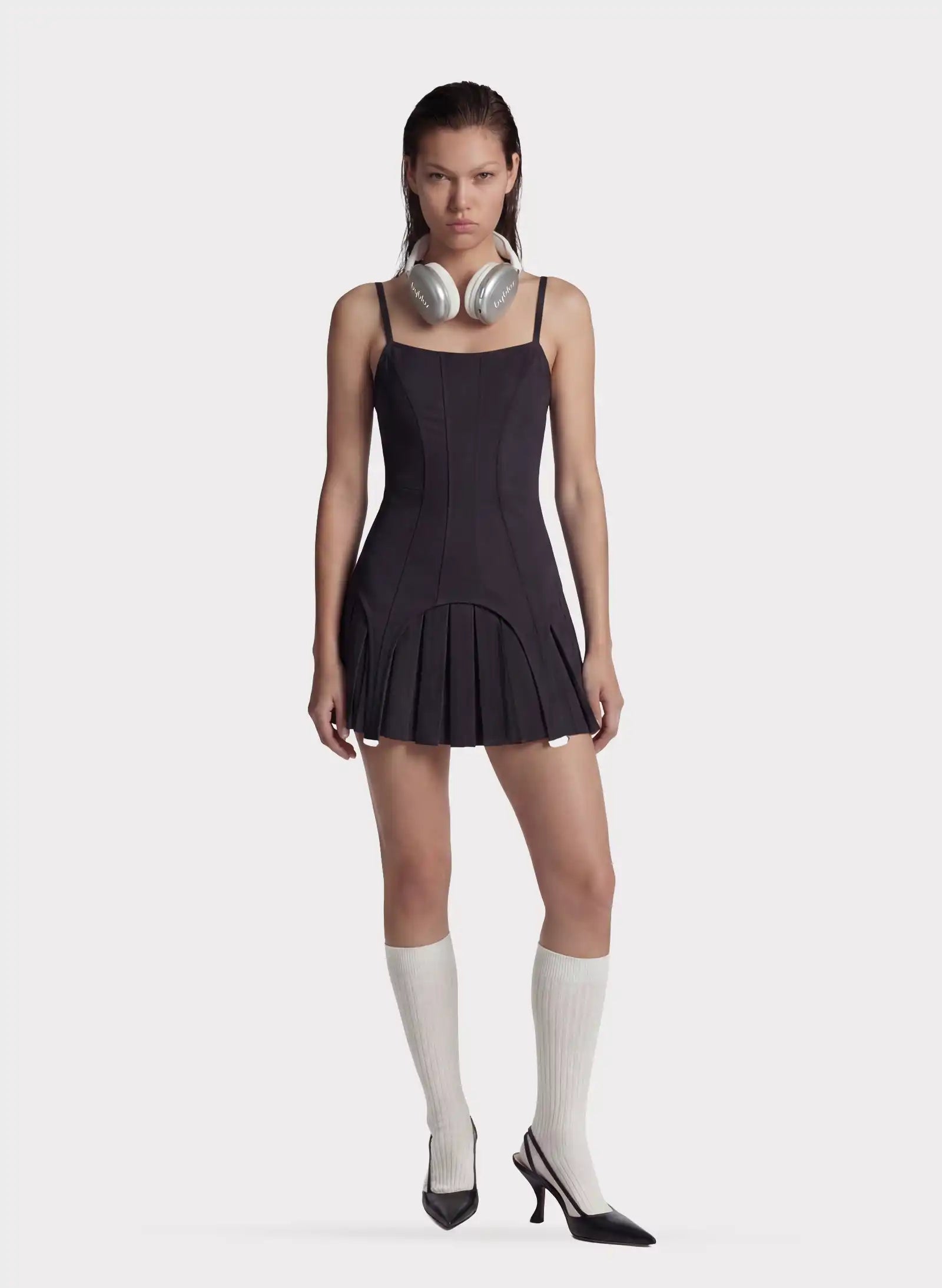 Byblos Sculpted Corset Mini Dress in black - back view