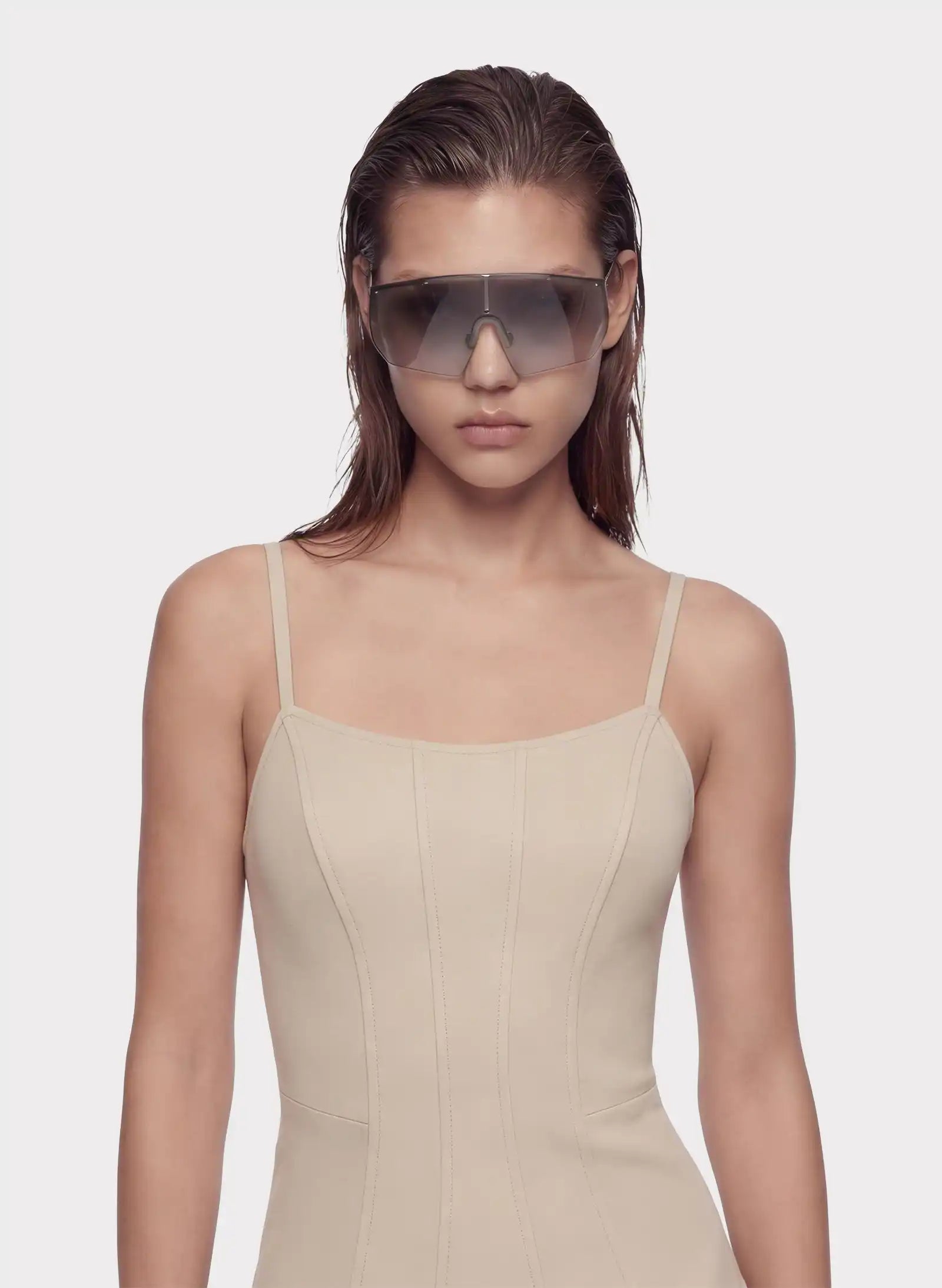 Byblos Sculpted Corset Mini Dress in putty - side view
