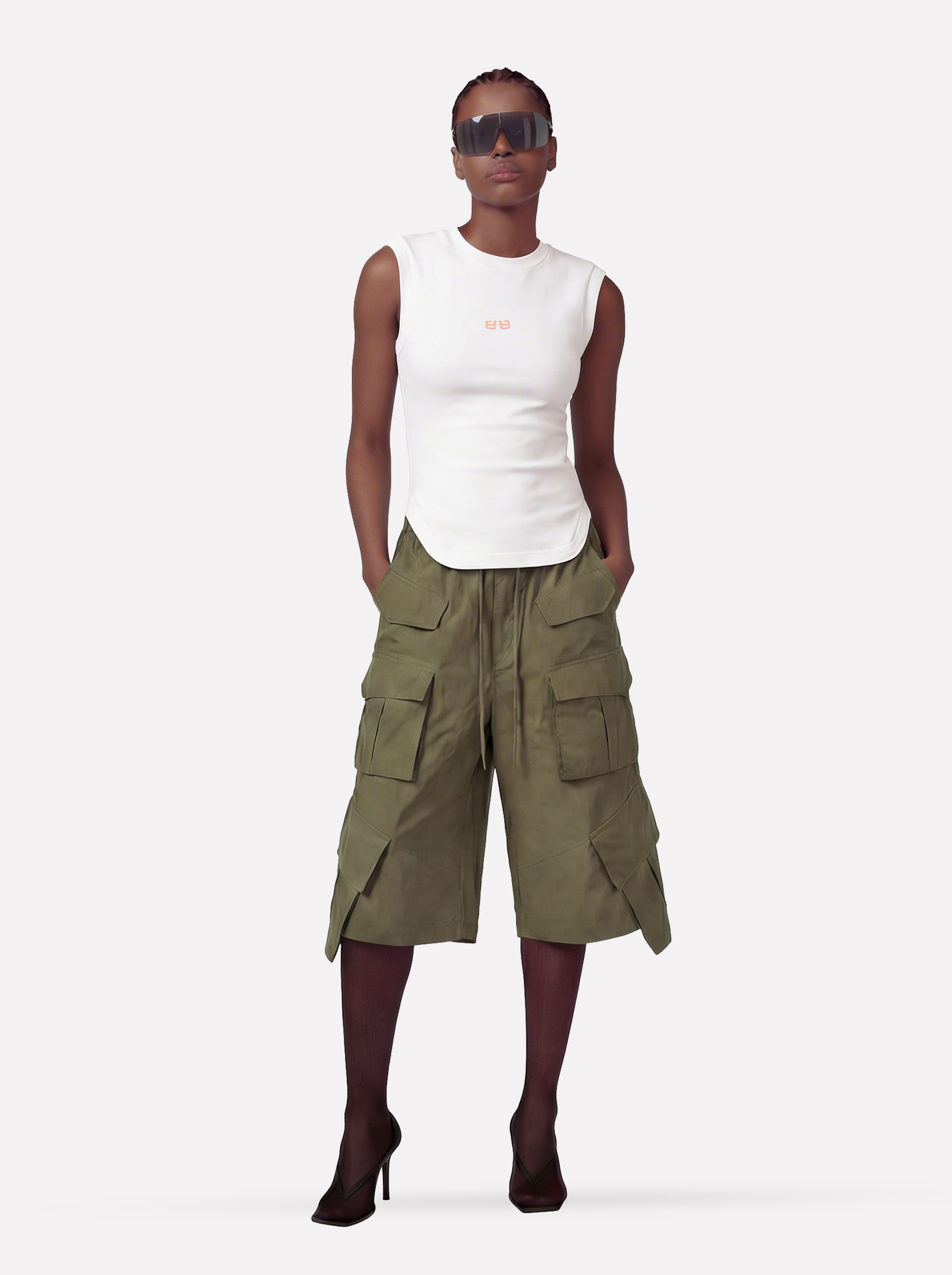 Byblos Unisex Cargo Shorts in khaki - back view