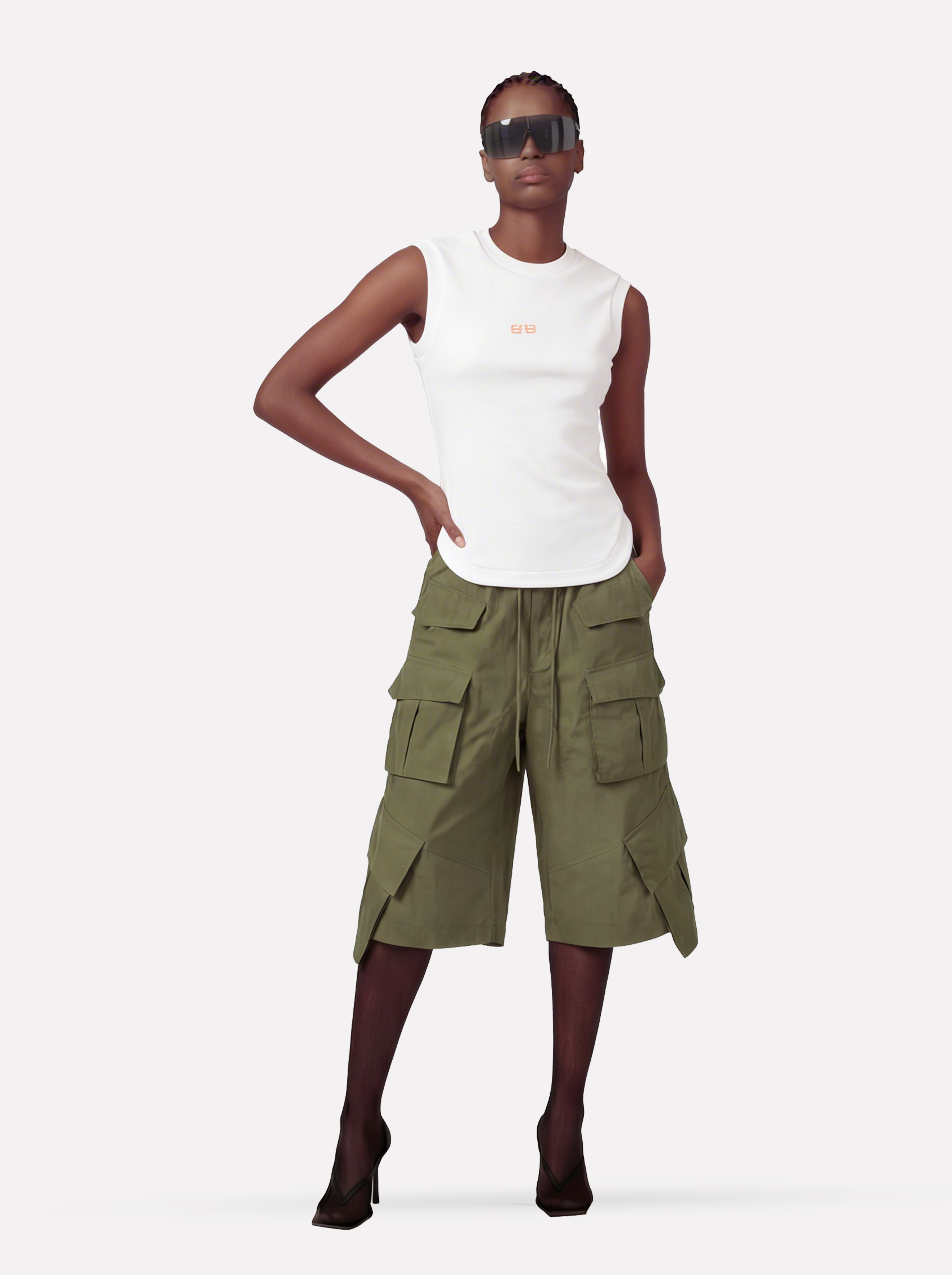 Byblos Unisex Cargo Shorts in khaki - side view