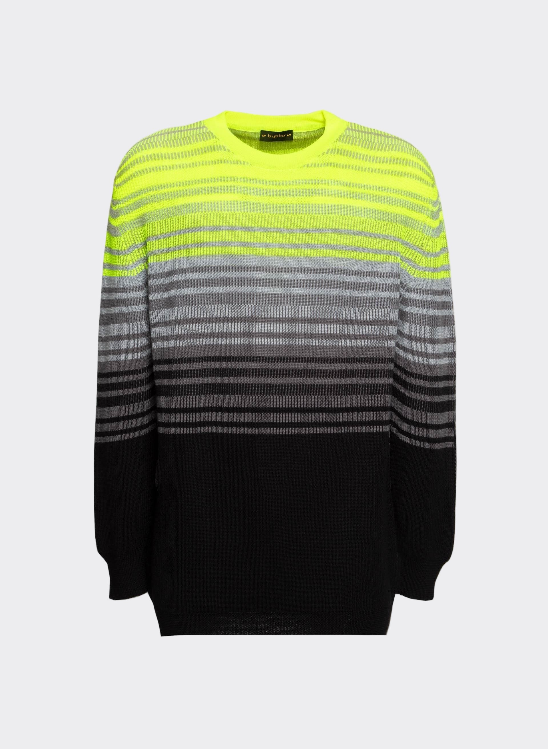 Knit Fluo Crewneck in vibrant yellow, gray, and black, featuring a relaxed fit and crew neckline - Byblos contemporary style