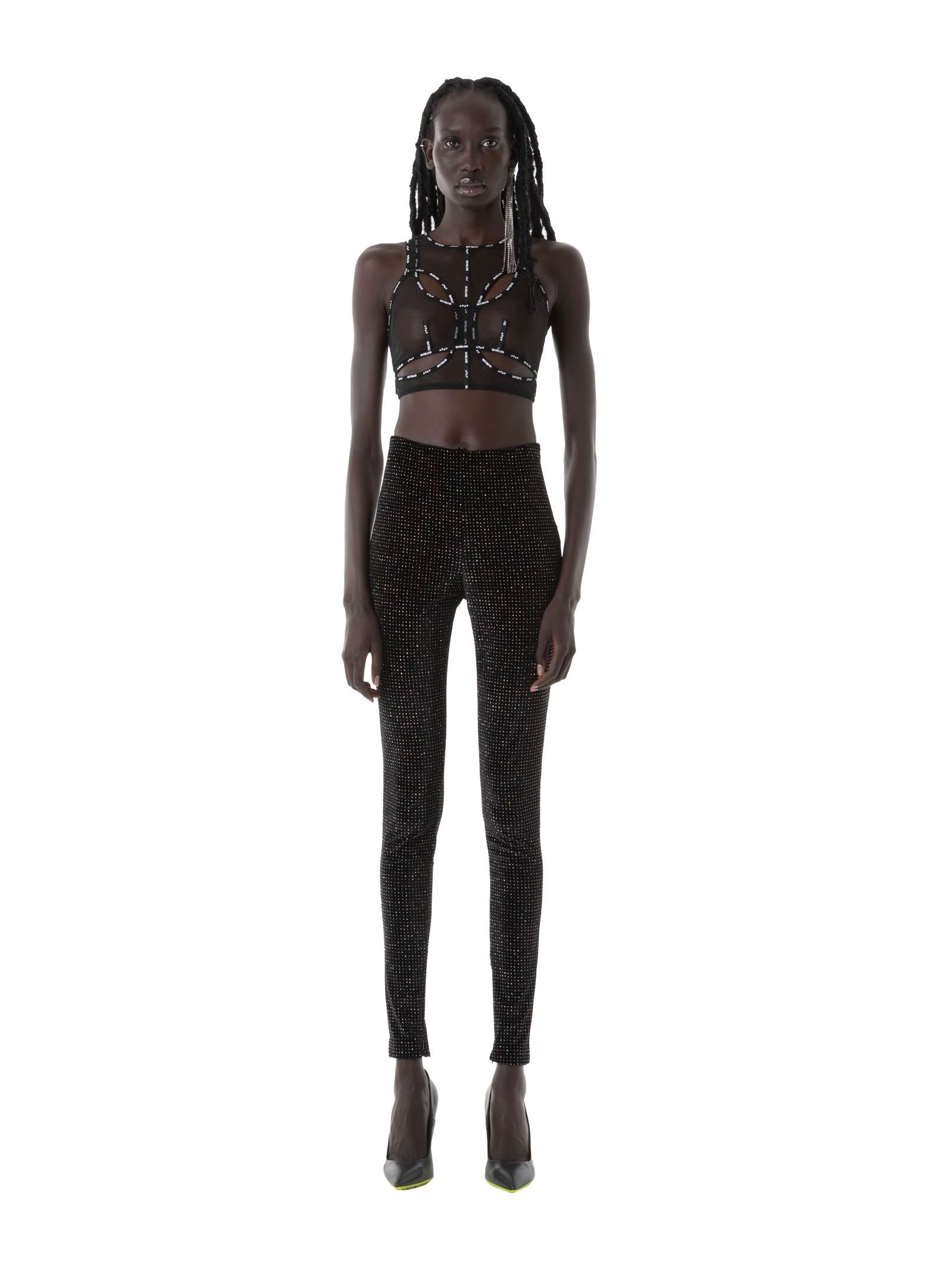 Leggins in velluto nero scintillante