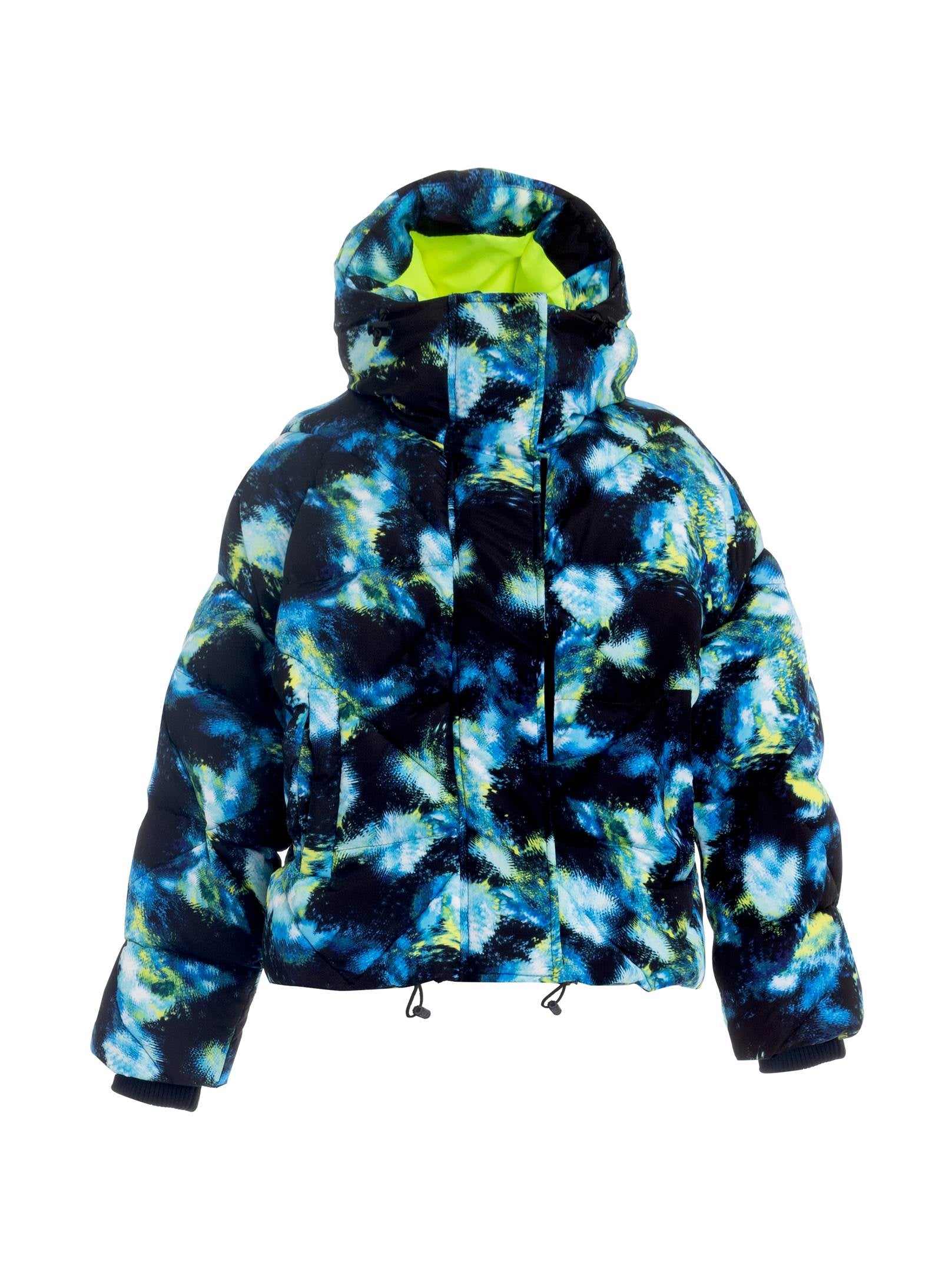 Galaxy Printed Short Blu/Lime Puffer Jacket