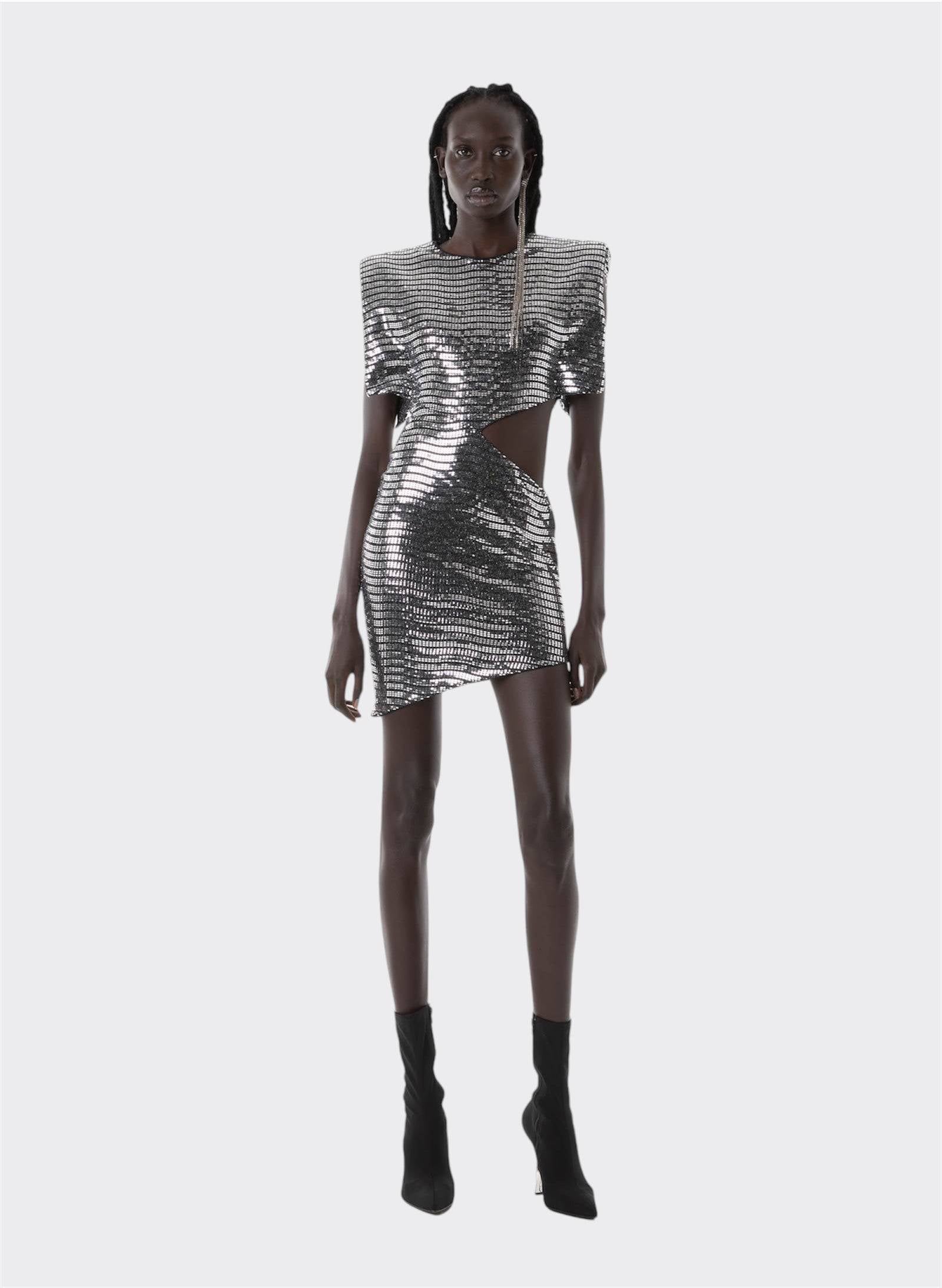 Silver Techno Paillettes Mini Dress