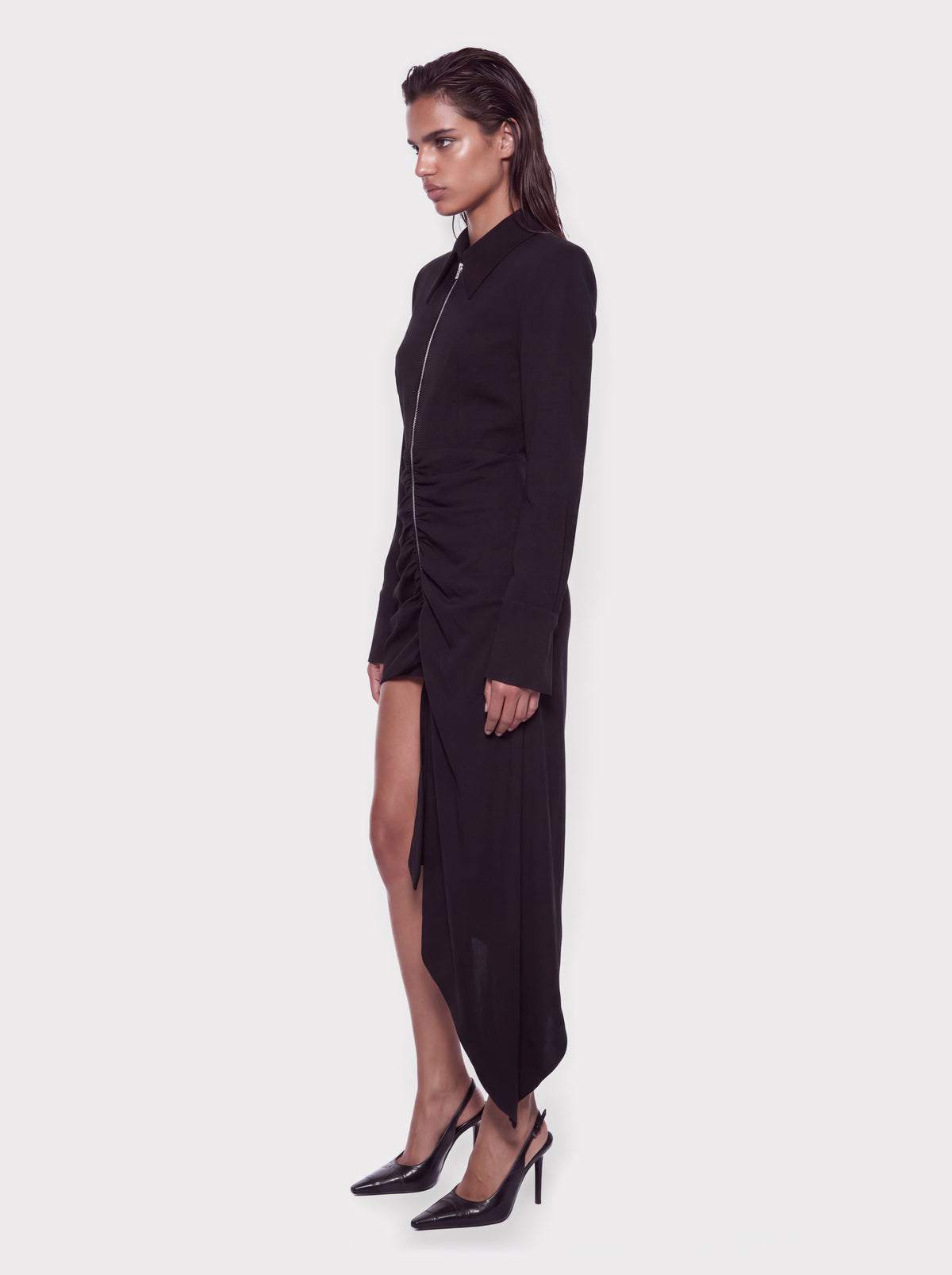 Zip Front Draped Shirt Dress