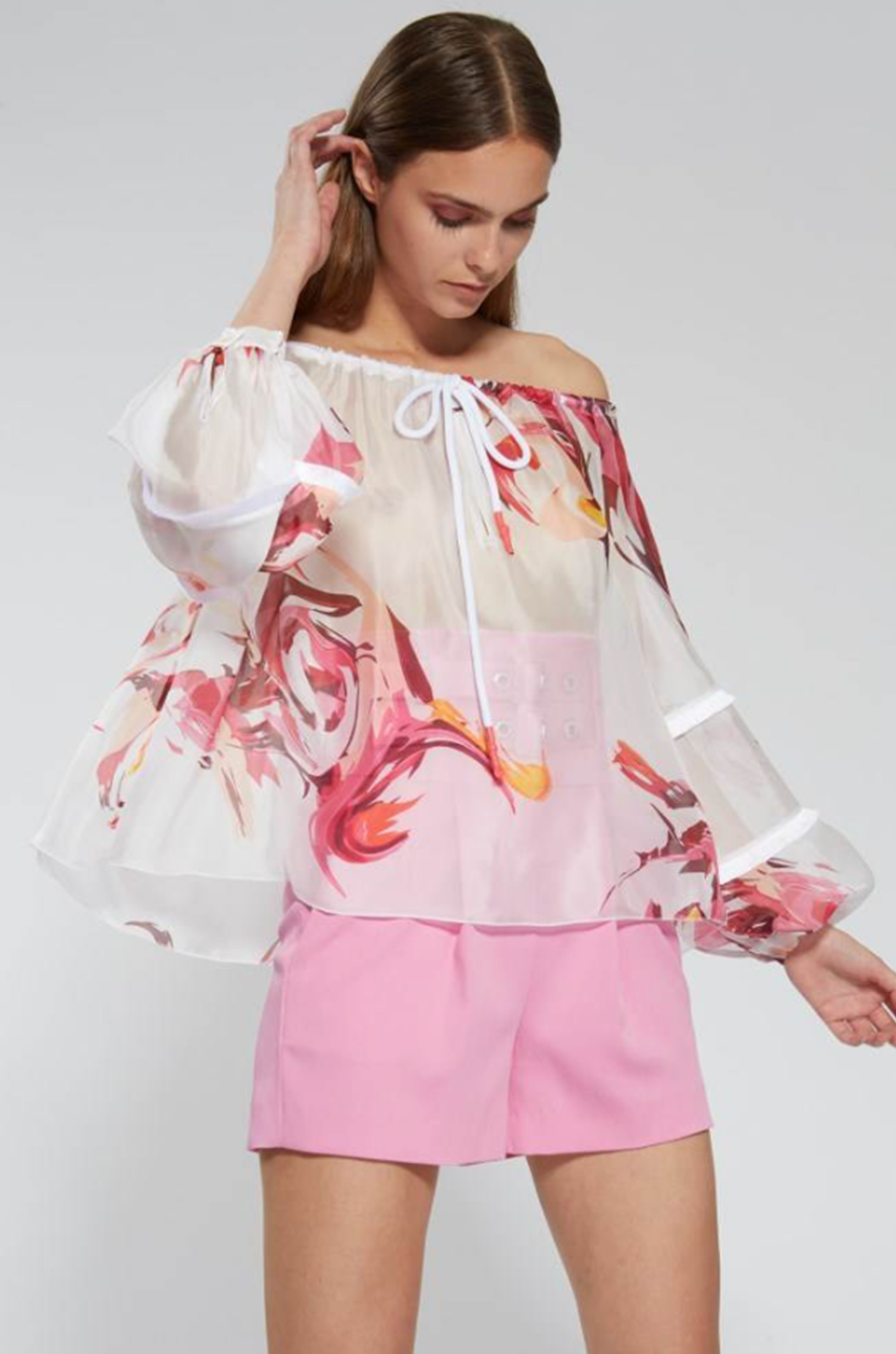 Camicia in seta macrofluida