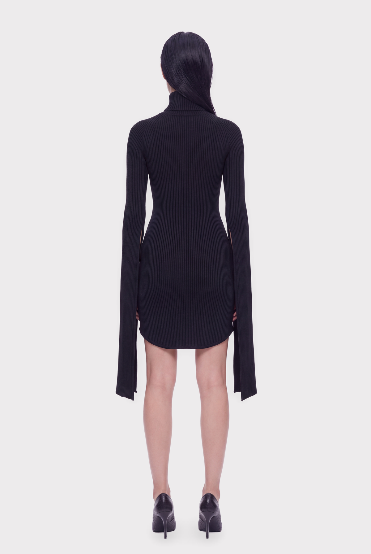 Split-Sleeve Ribbed Knit Dress