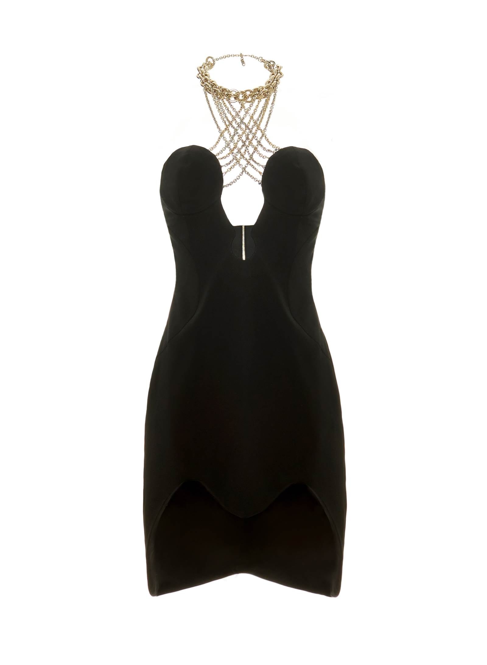 ASYMMETRIC MINI-DRESS WITH CHAINS