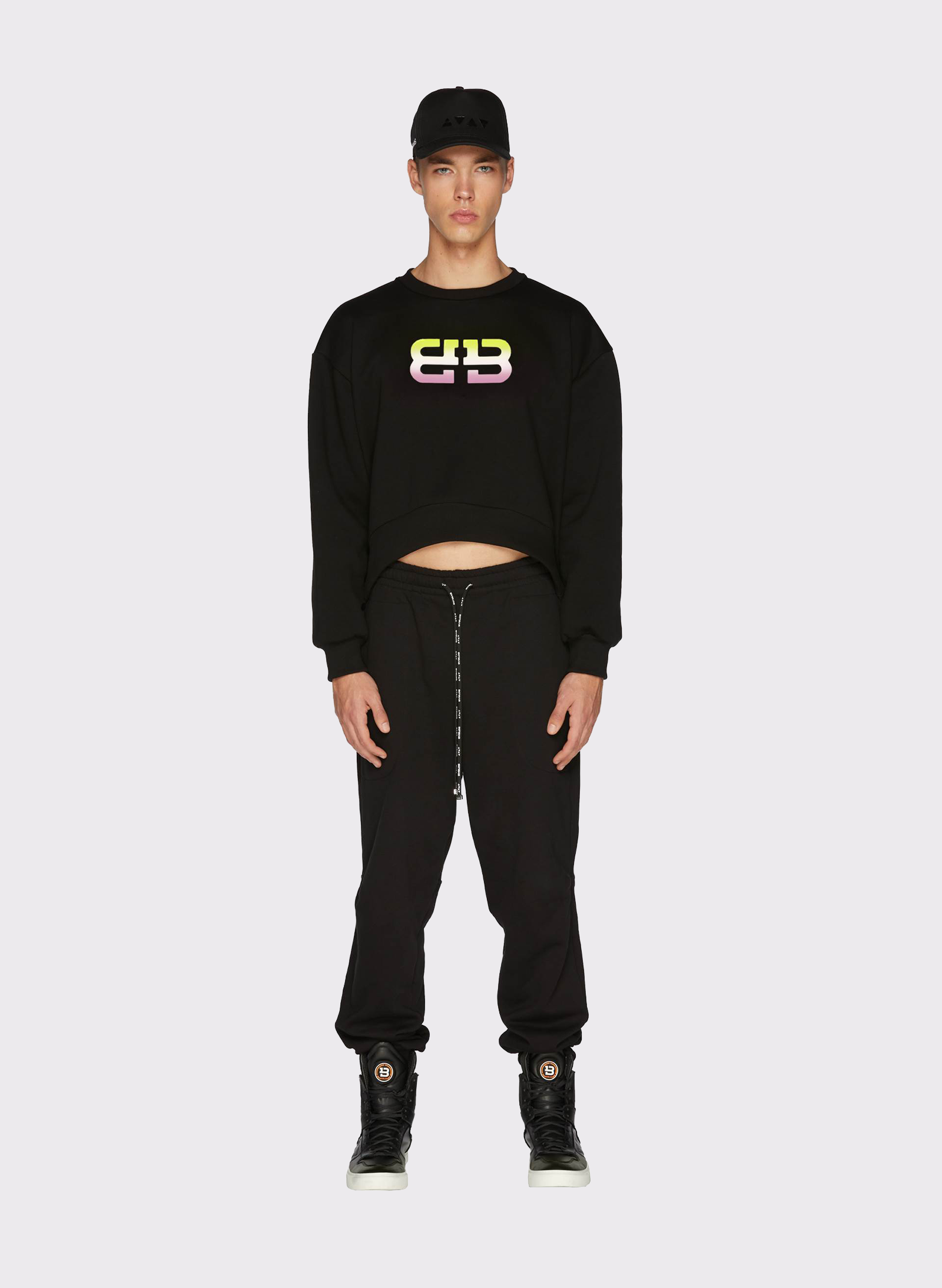 Byblos Monogram Crop Jumper in black - front view