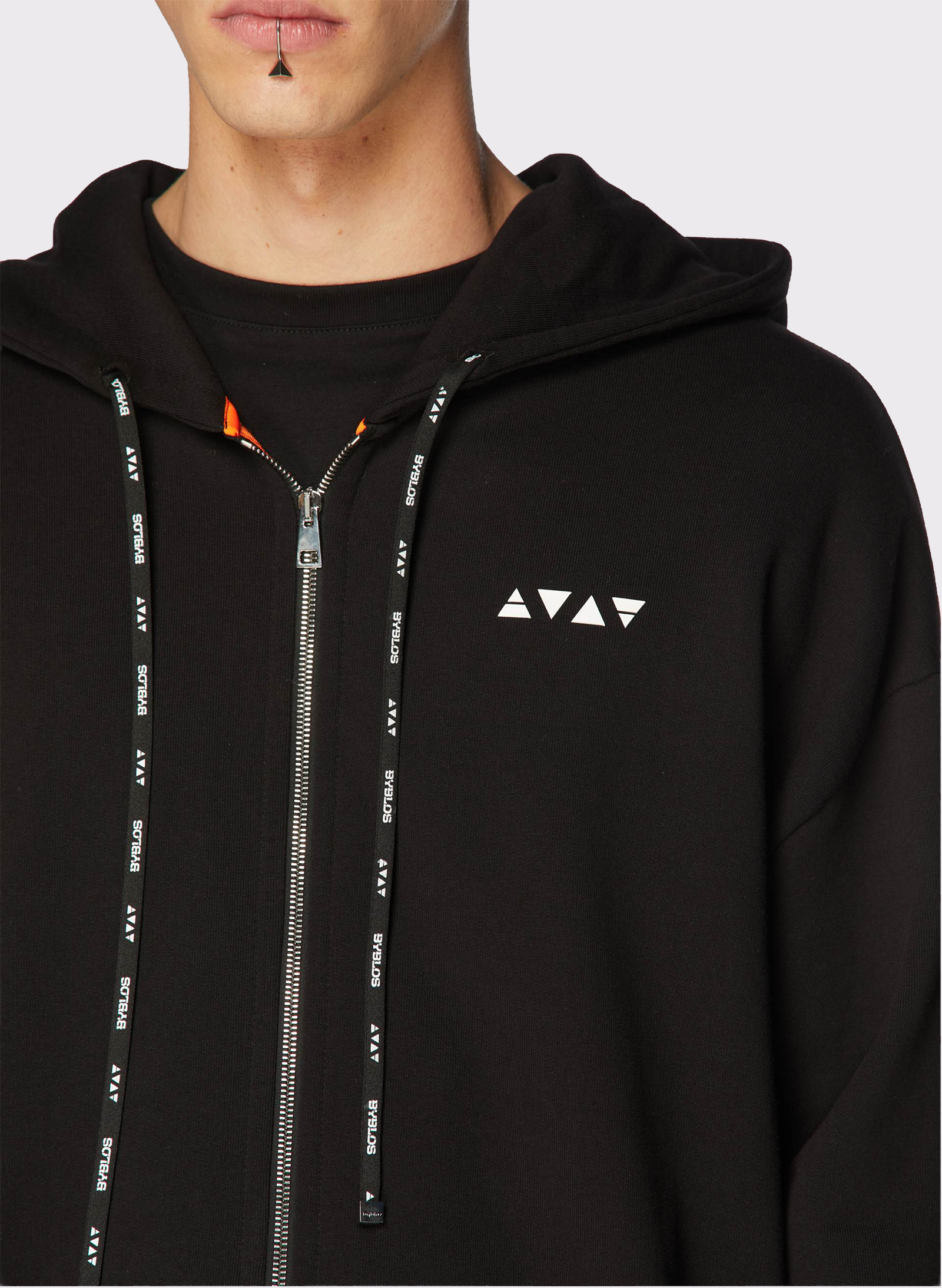 Byblos Zip-Up Hoodie with Logo Bands in black - back view