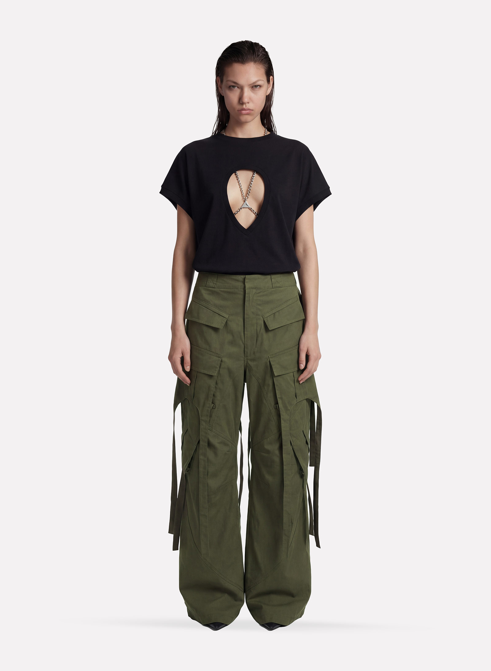 Byblos Multi Pocket Cargo Pants in khaki - side view