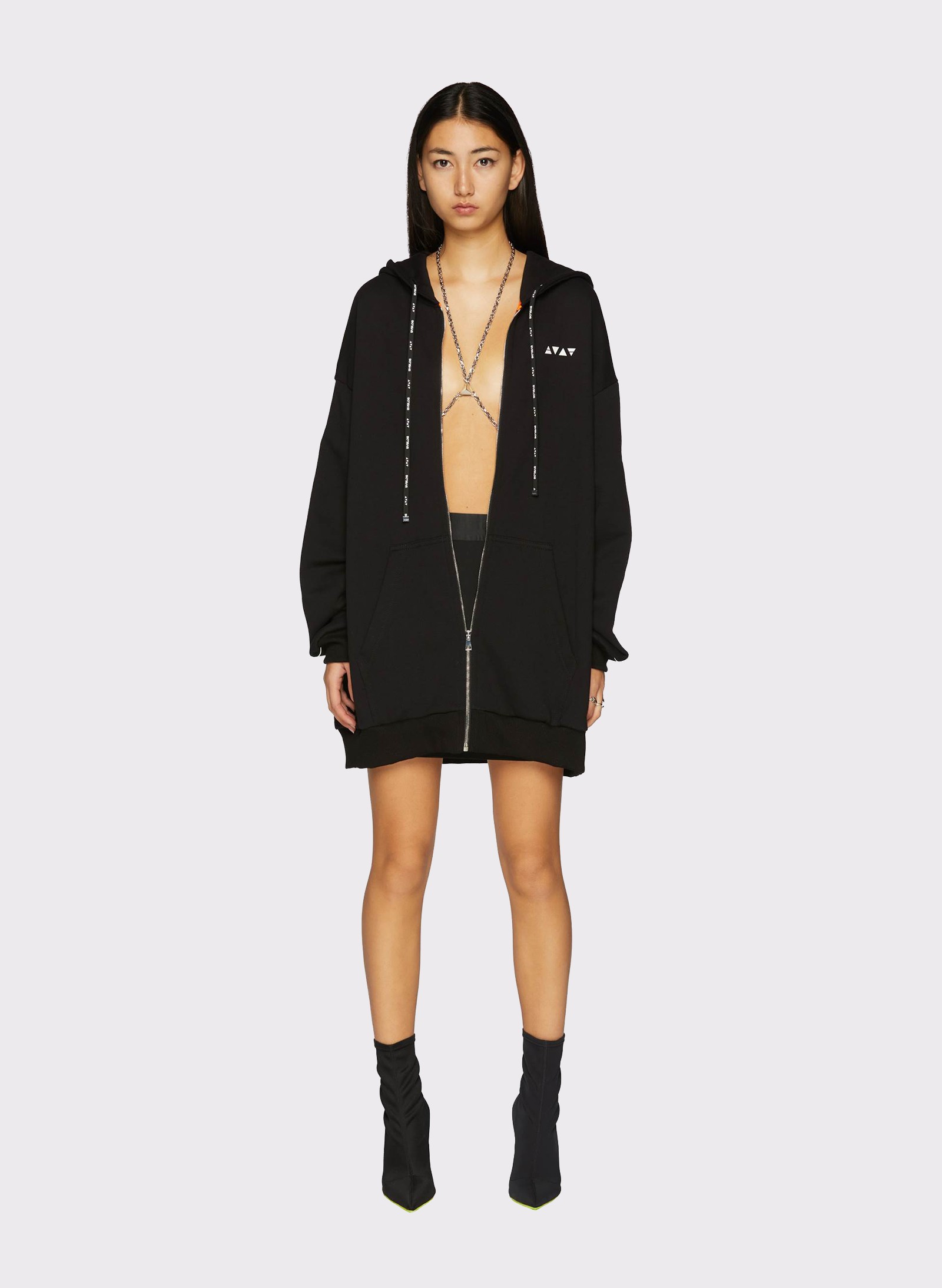 Byblos Logo Track Zip Hoodie in black - front view