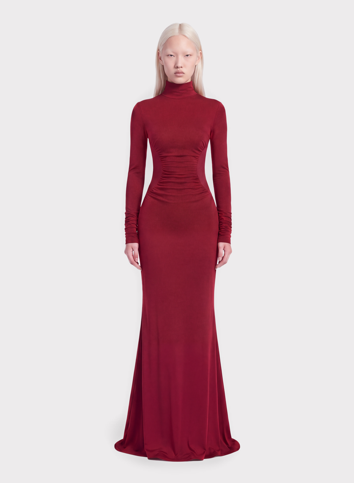 Ruched Turtleneck Maxi Dress