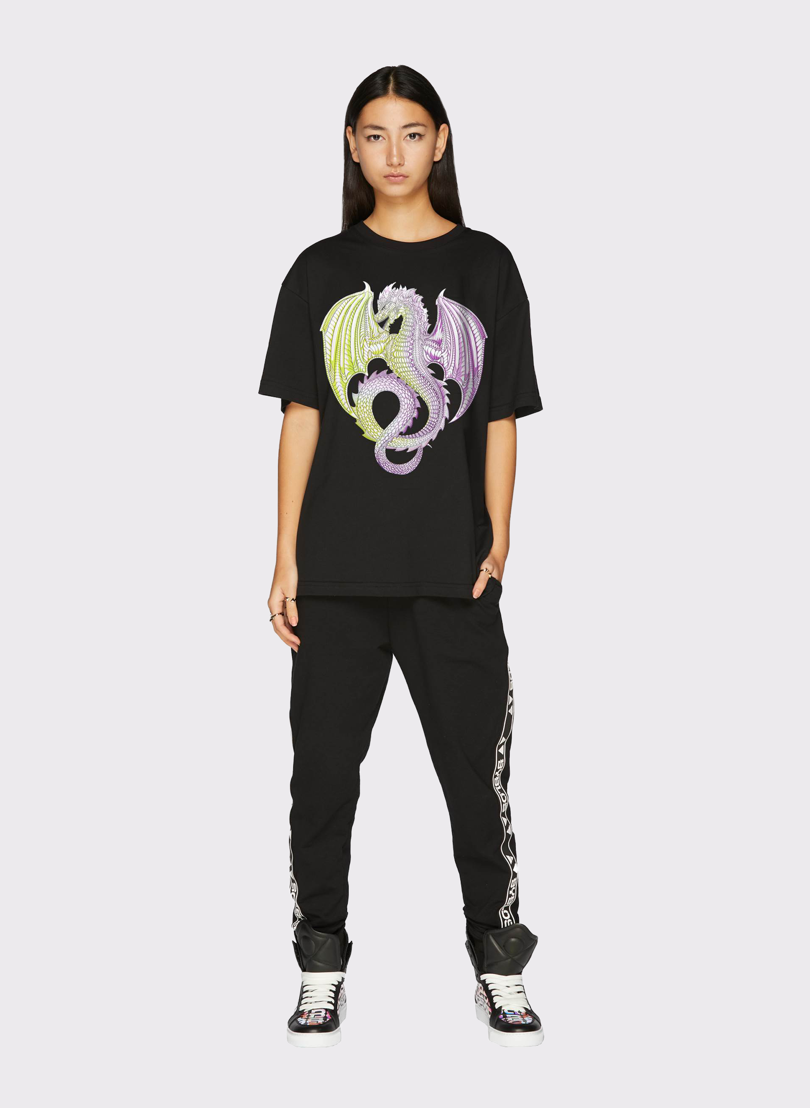 Cotton T-Shirt with Dragon Graphic Print