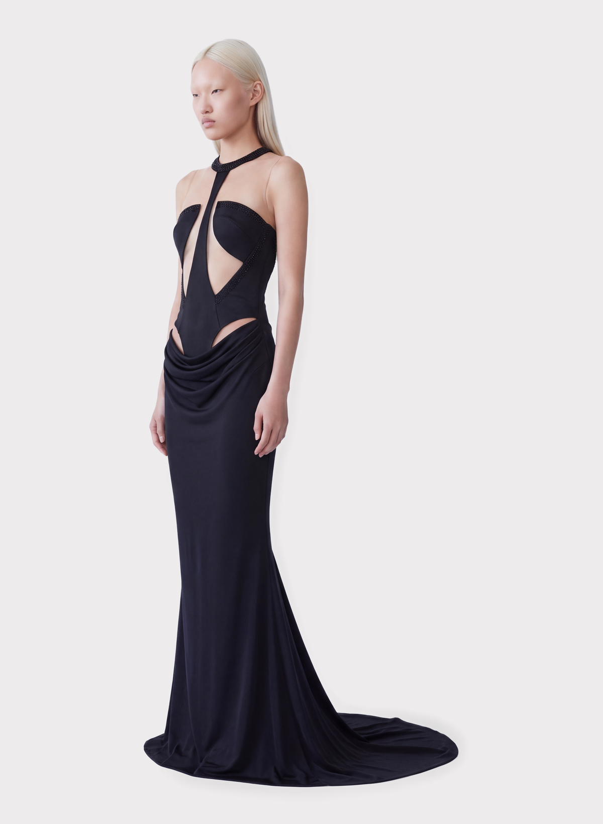 Abito Lungo con Cut-out e Strass