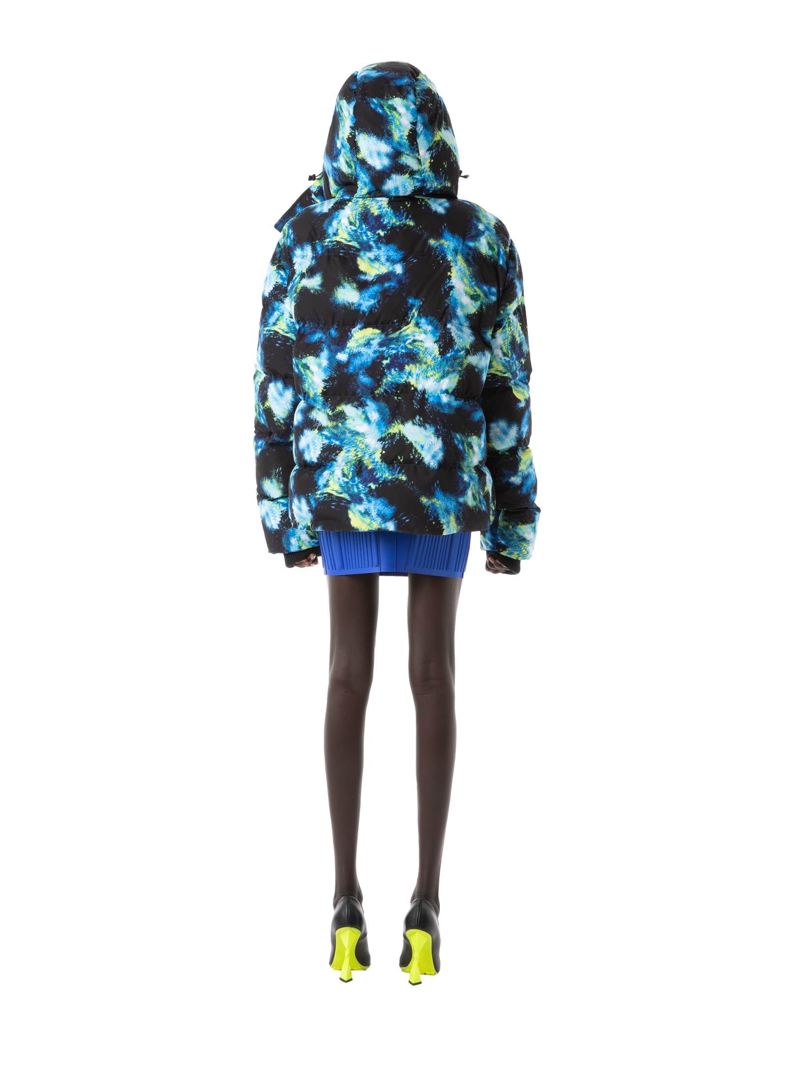 Galaxy Printed Blu/Lime Puffer Jacket