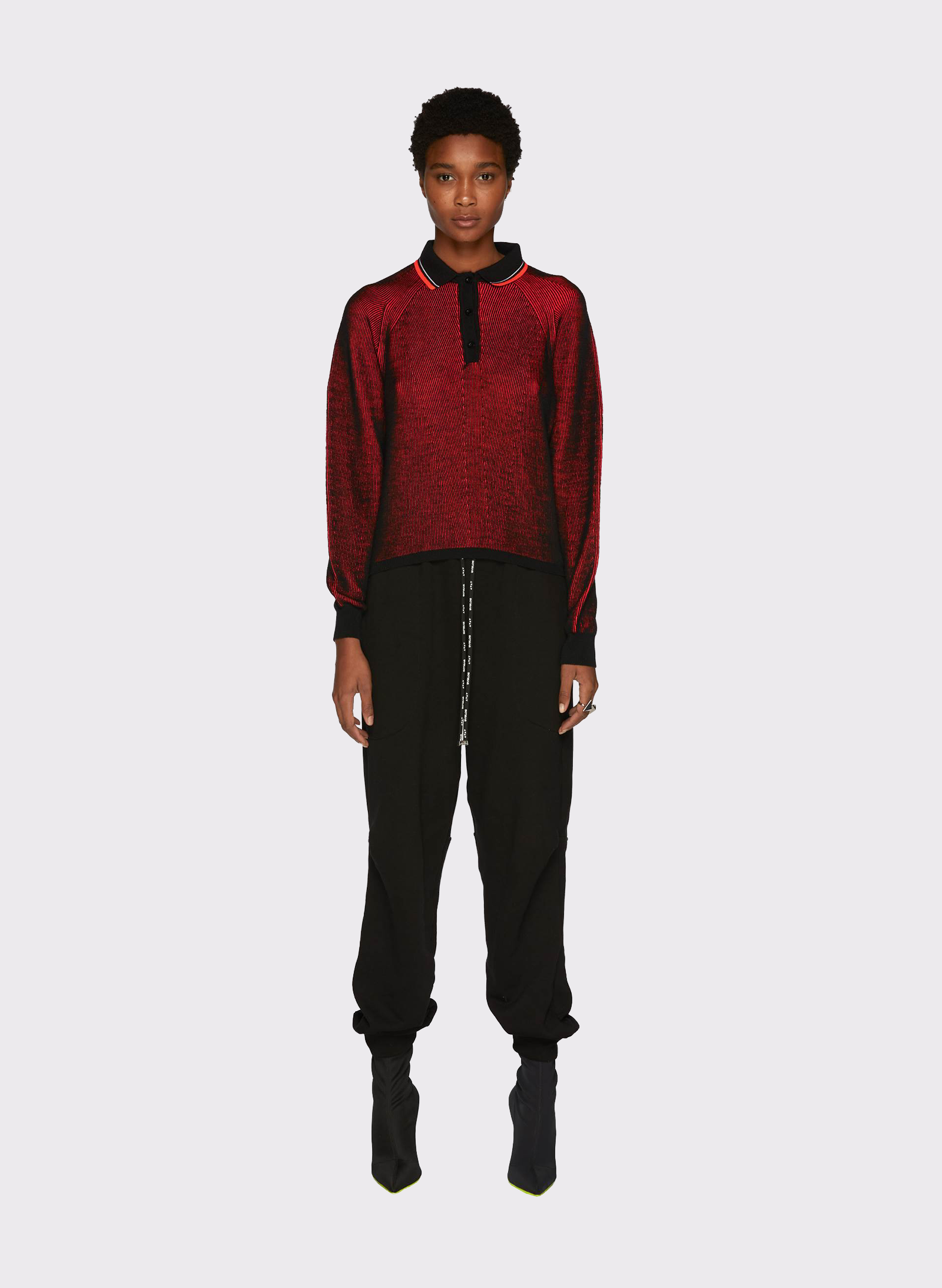 Byblos Knit Lines Maxi Polo in black - side view