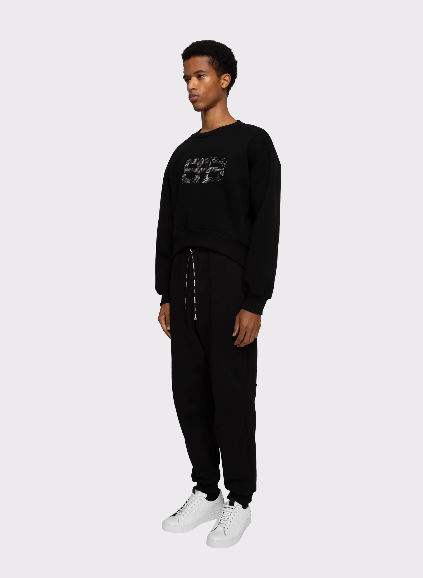 Byblos Strass Logo Crop Jumper in black - front view