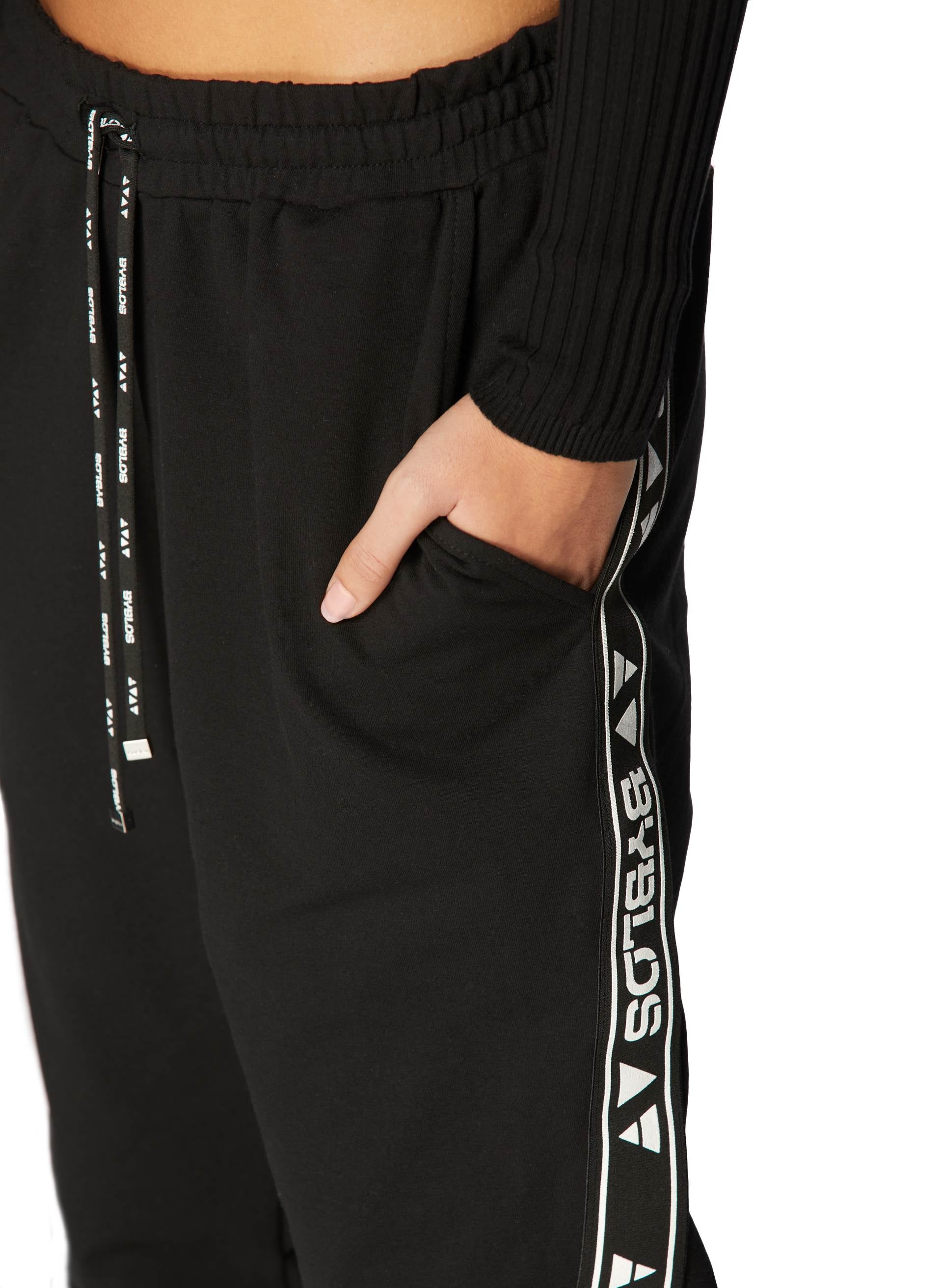 Logo track joggers with elastic waistband and side pocket, featuring Byblos logo tape along the leg for a sporty yet elegant look.