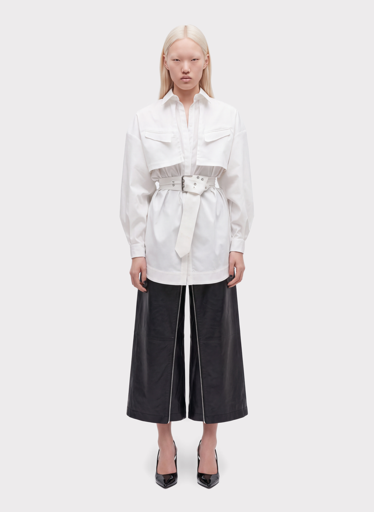 Zip Front Leather-Effect Skirt-Trouser