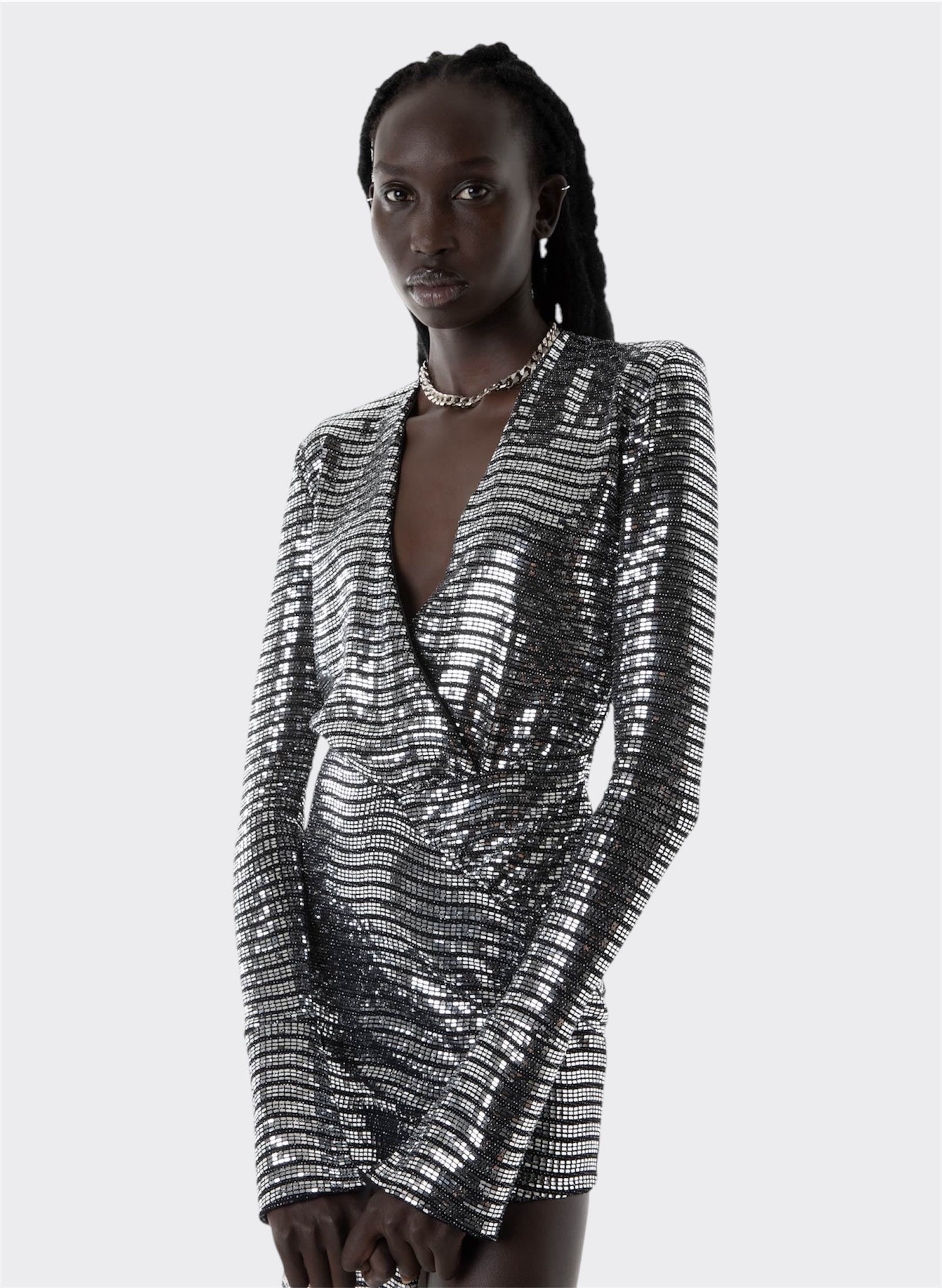 Silver Techno Paillettes Dress