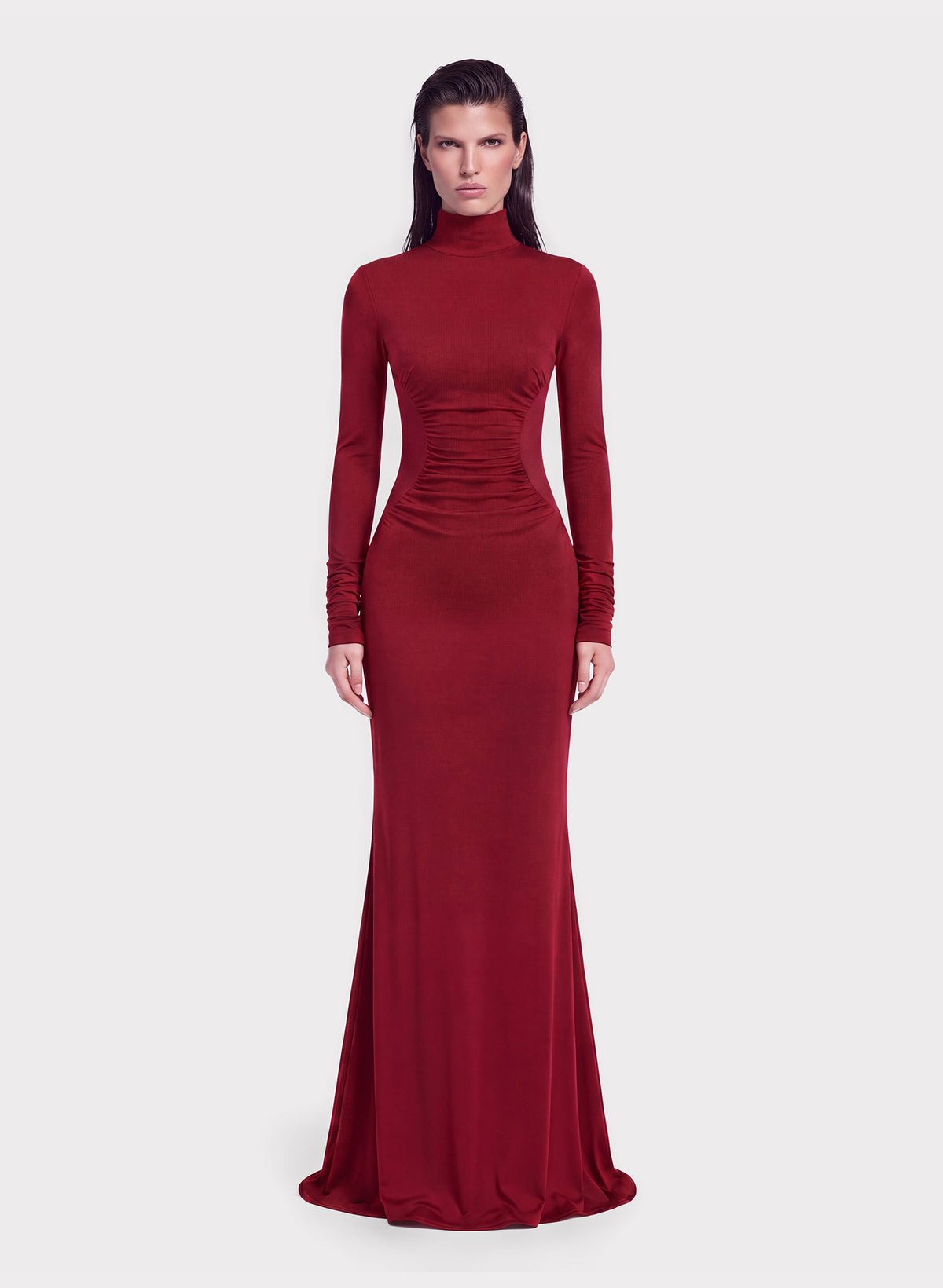 Ruched Turtleneck Maxi Dress