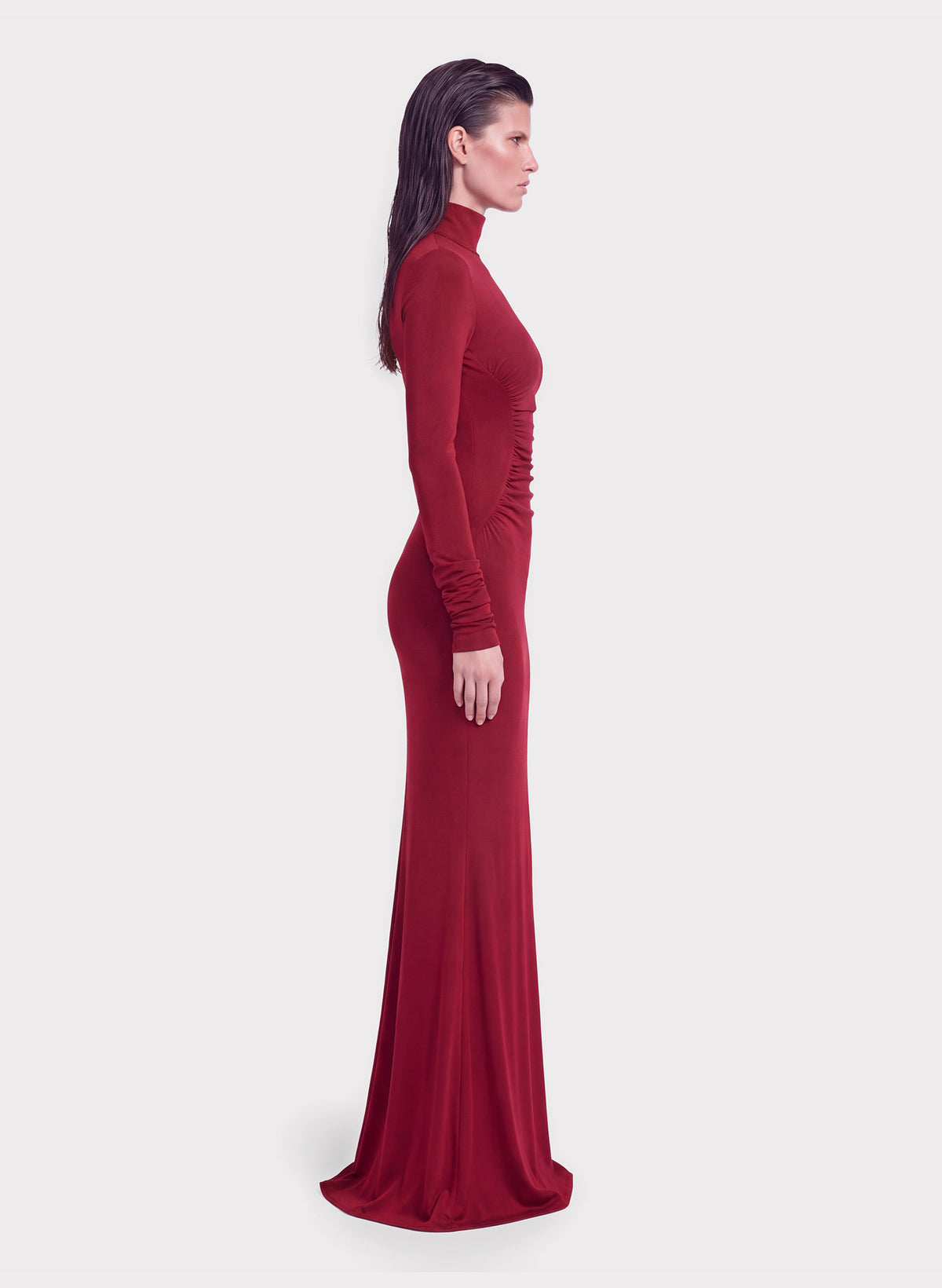 Ruched Turtleneck Maxi Dress