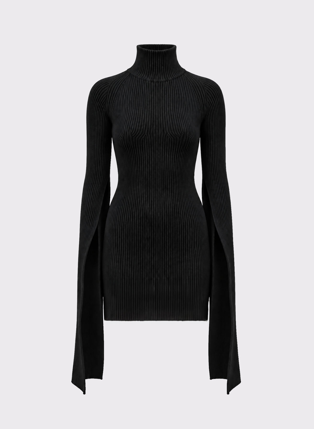 Split-Sleeve Ribbed Knit Dress