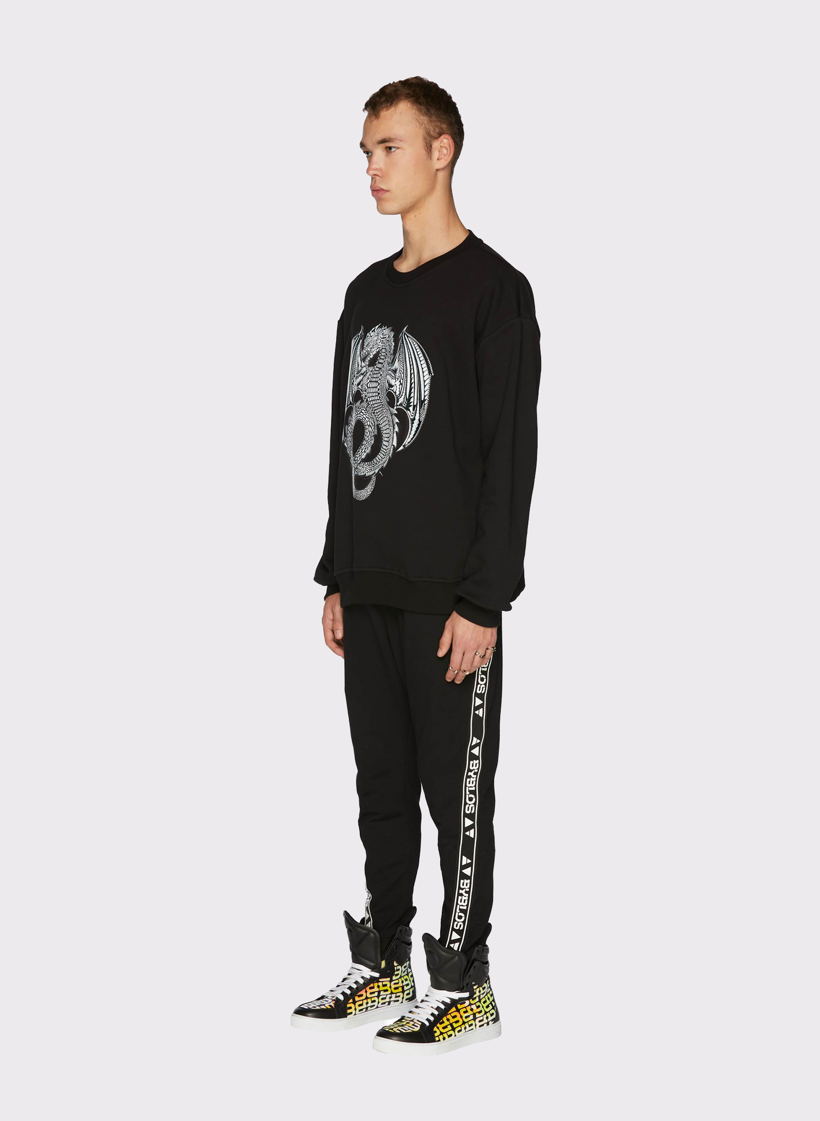 Byblos Crewneck Dragon Jumper in black - front view