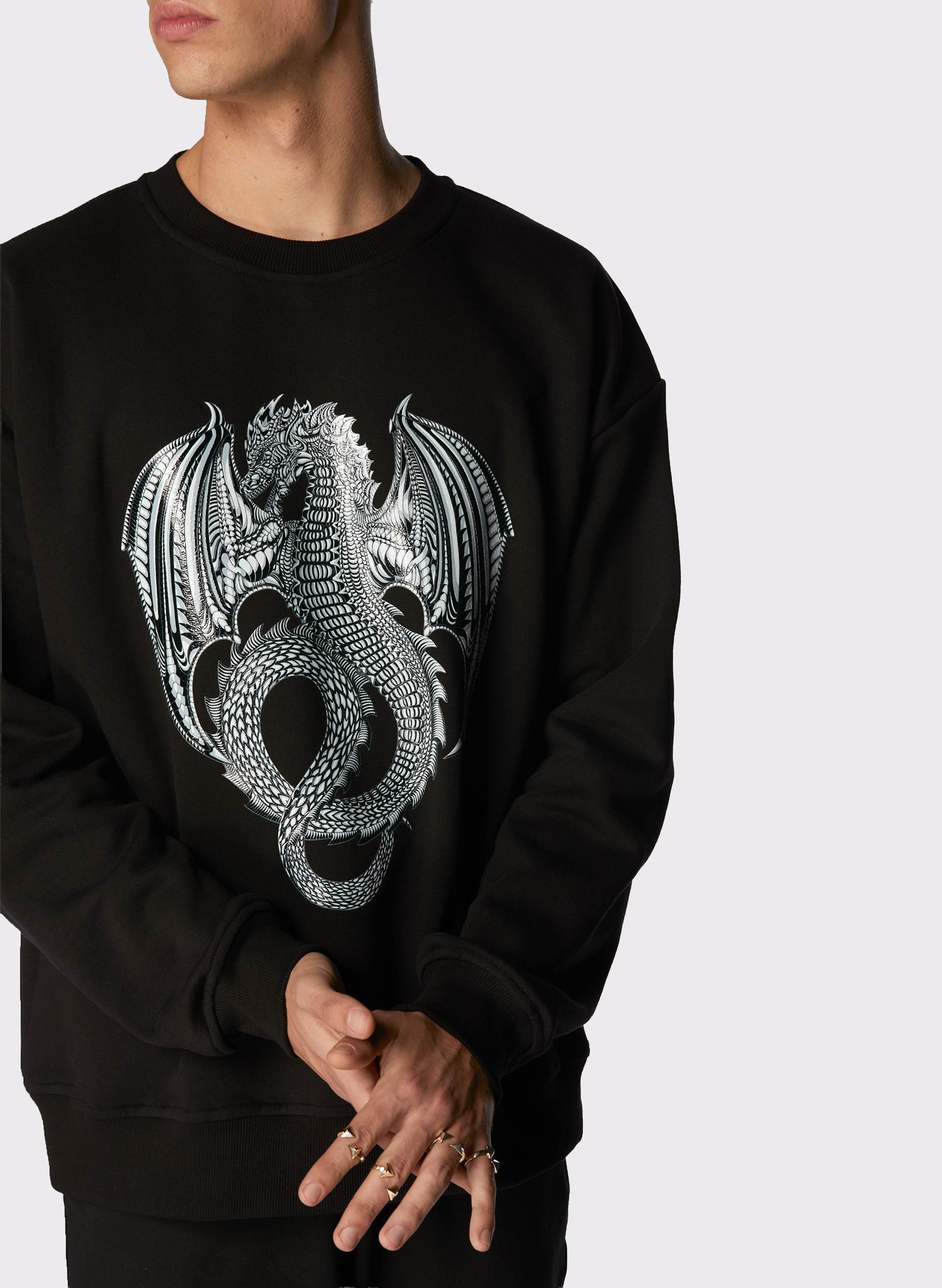 Byblos Crewneck Dragon Jumper in black - side view