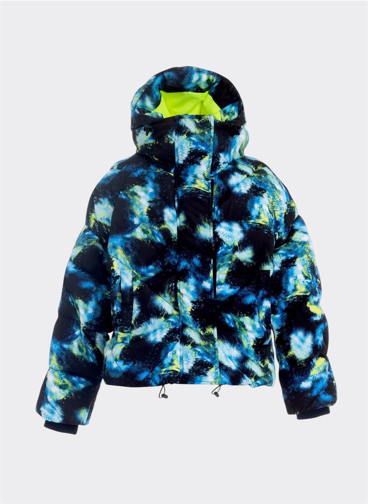 Galaxy Printed Short Blu/Lime Puffer Jacket