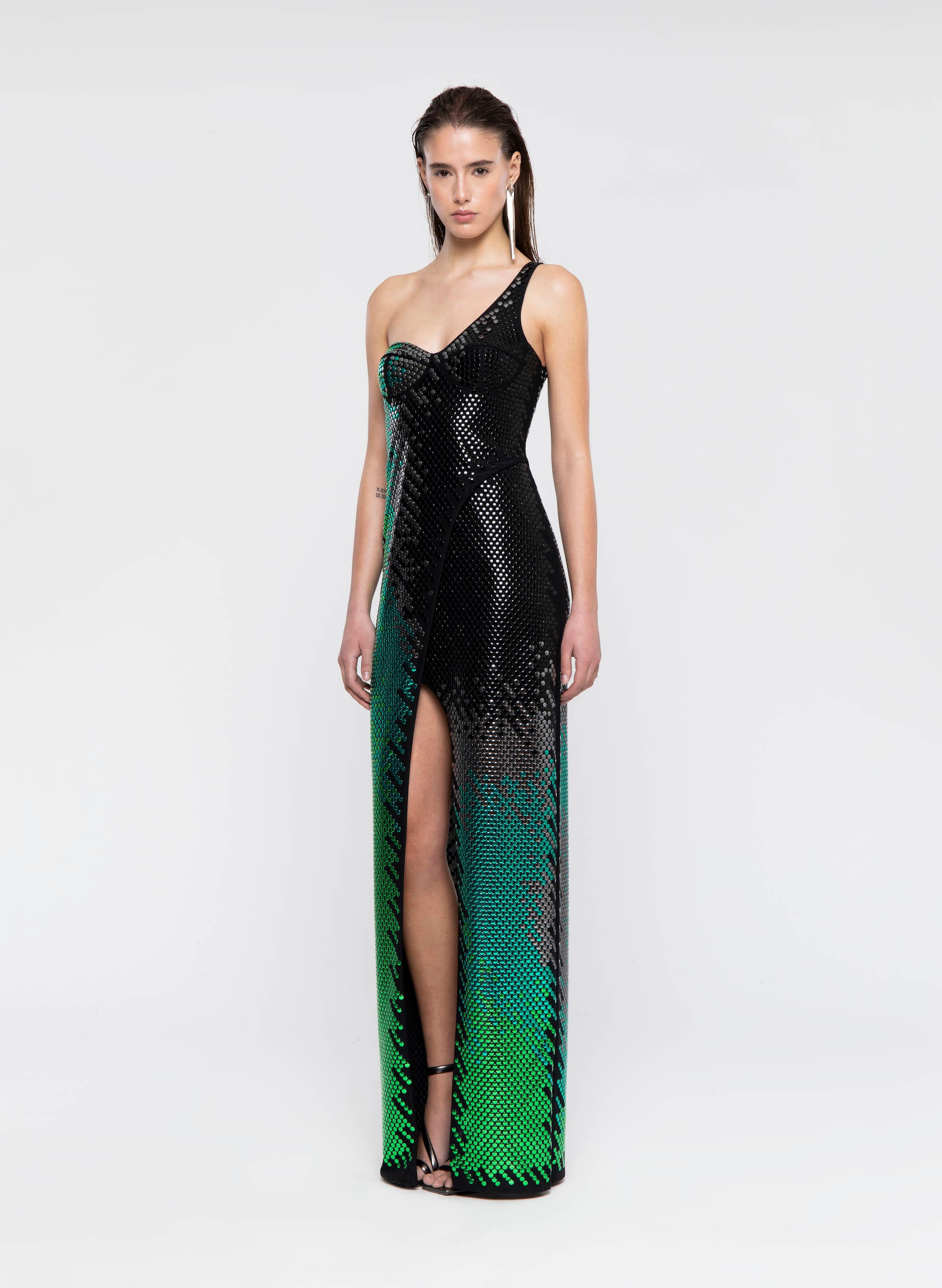 Byblos "Studs" Long Dress in nero & verde